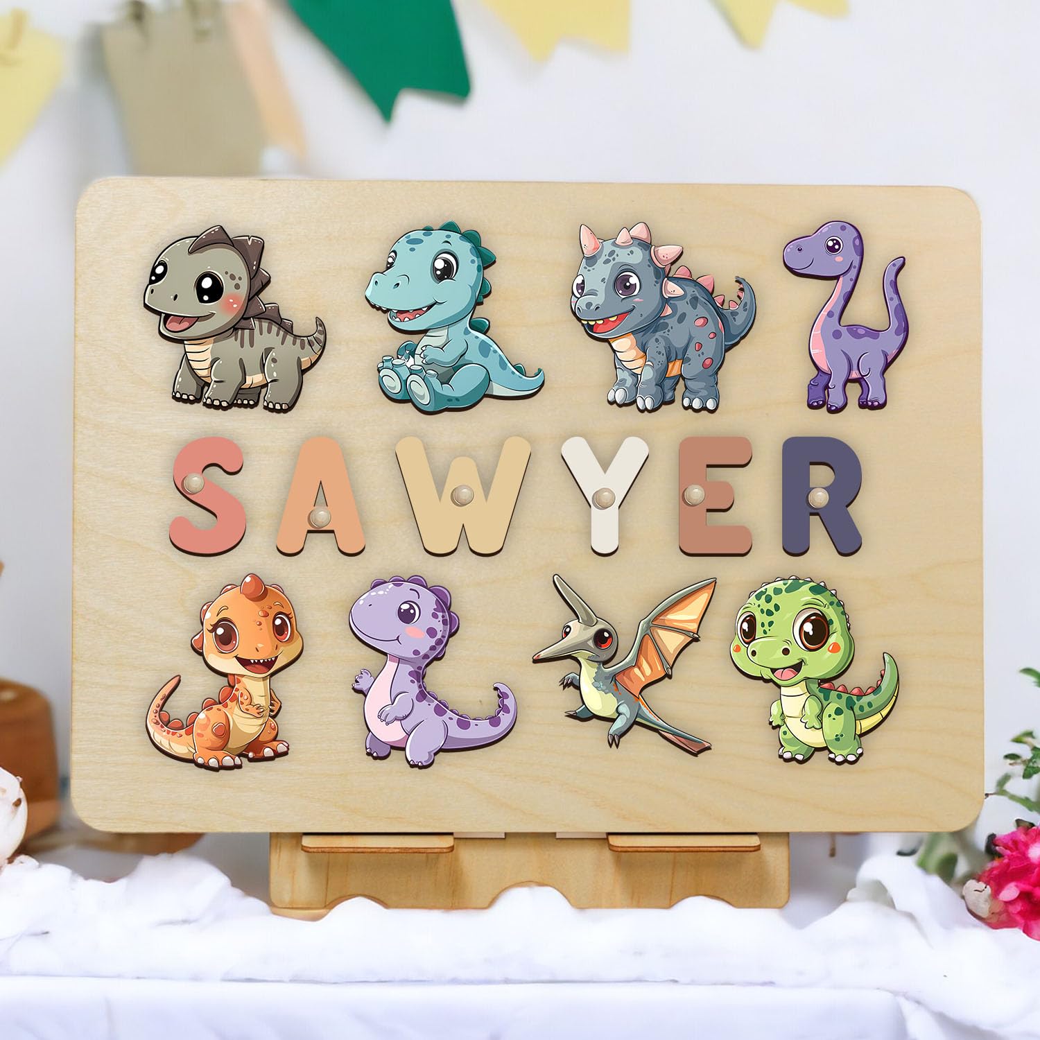 Personalized Wooden Dinosaur Puzzle for Kids