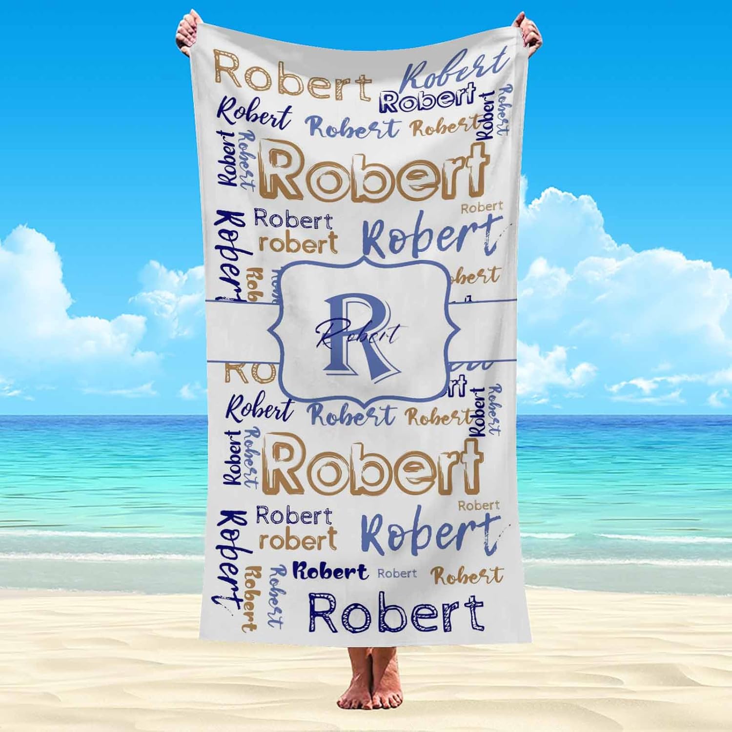 Artsadd Personalized Beach Towel with Name Initial 1