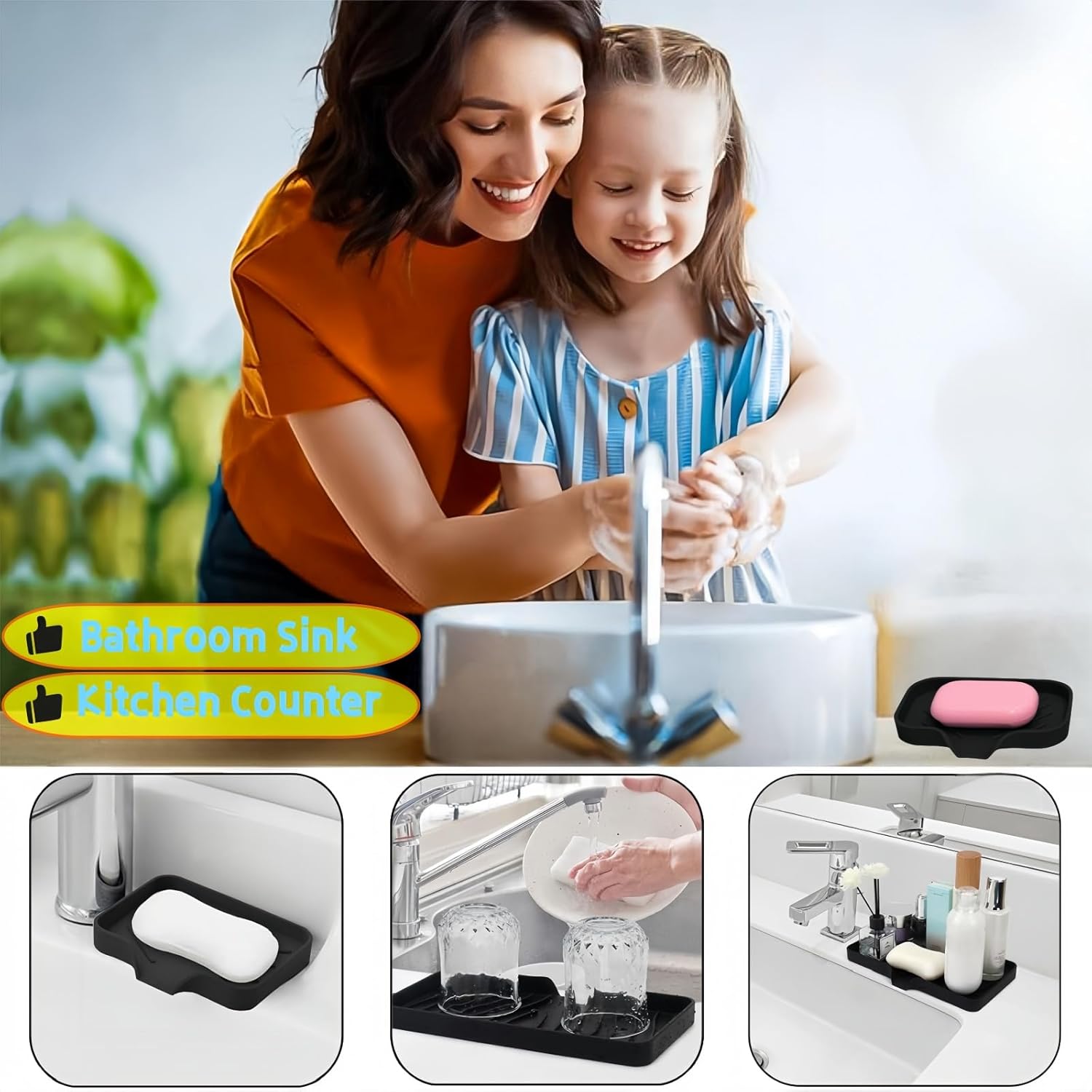 MERAIJIN Silicone Soap Dish with Drain Spout - Bathroom and Kitchen Organizer
