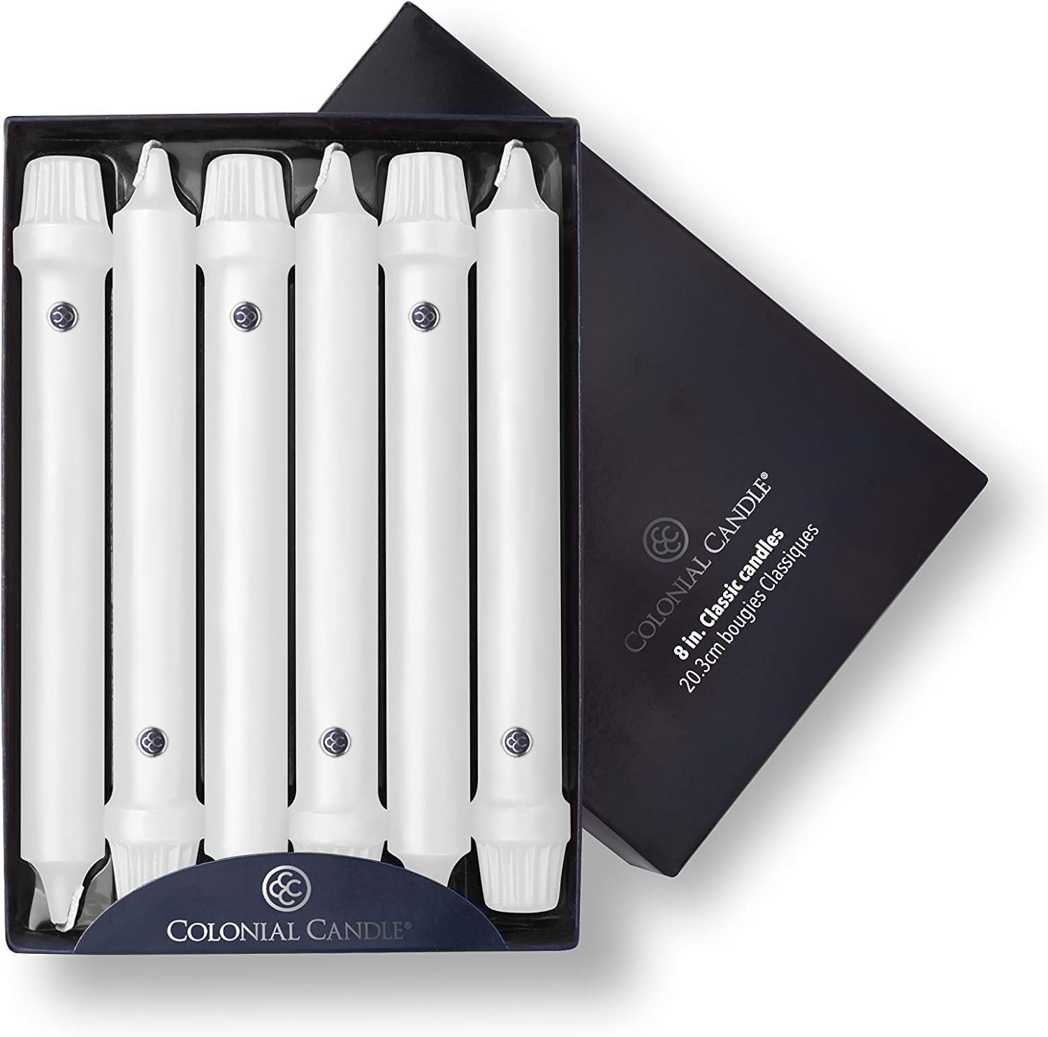 Colonial Candle Unscented Taper Candles Classic Collection White 8 Inch Pack of 12