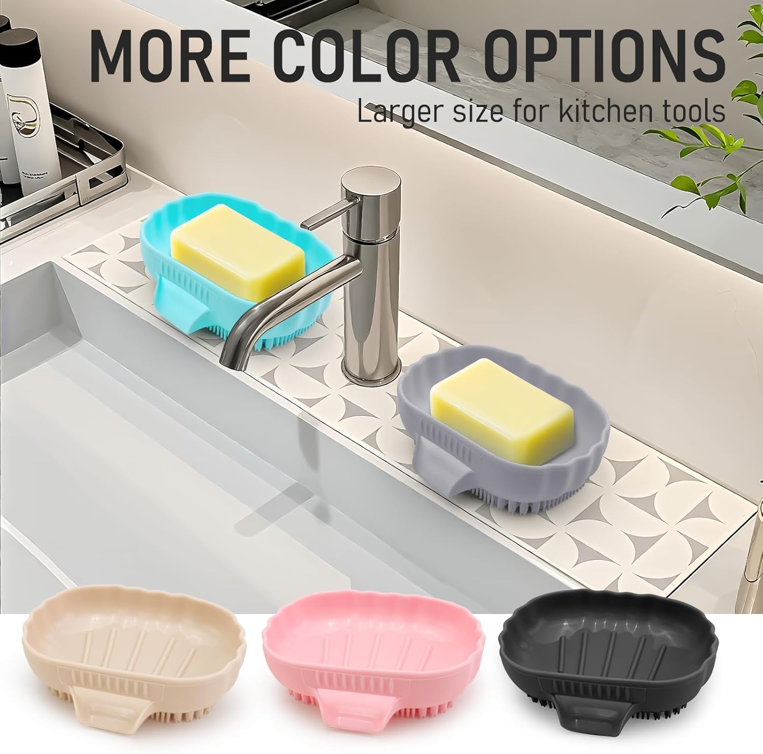 Mabnuby Silicone Self Draining Soap Dish with Bristles Brush Purple Grey