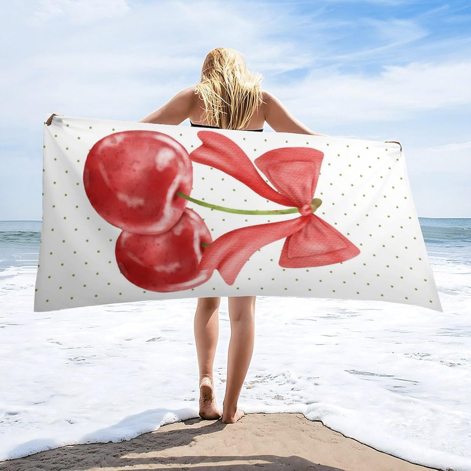 Cherry Ribbon Fluffy Beach Towel 32x64 Inch 1