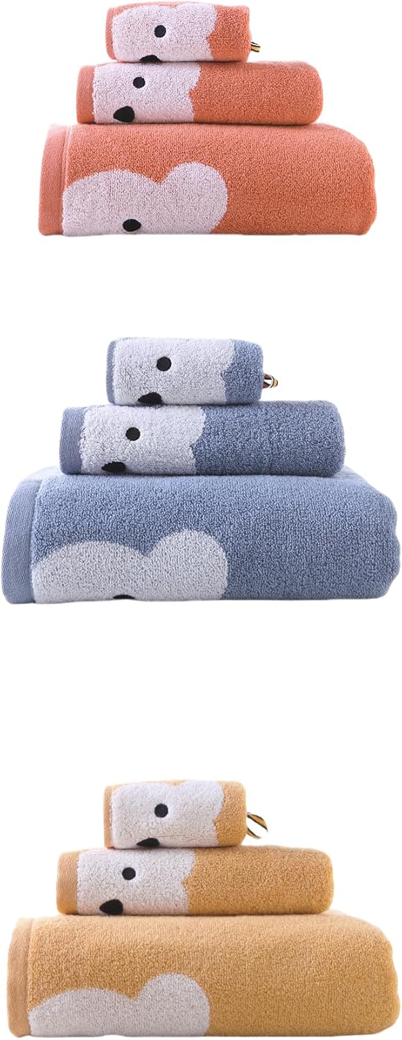 3 Piece Kids Bath Towel Set with Naughty Bear Design