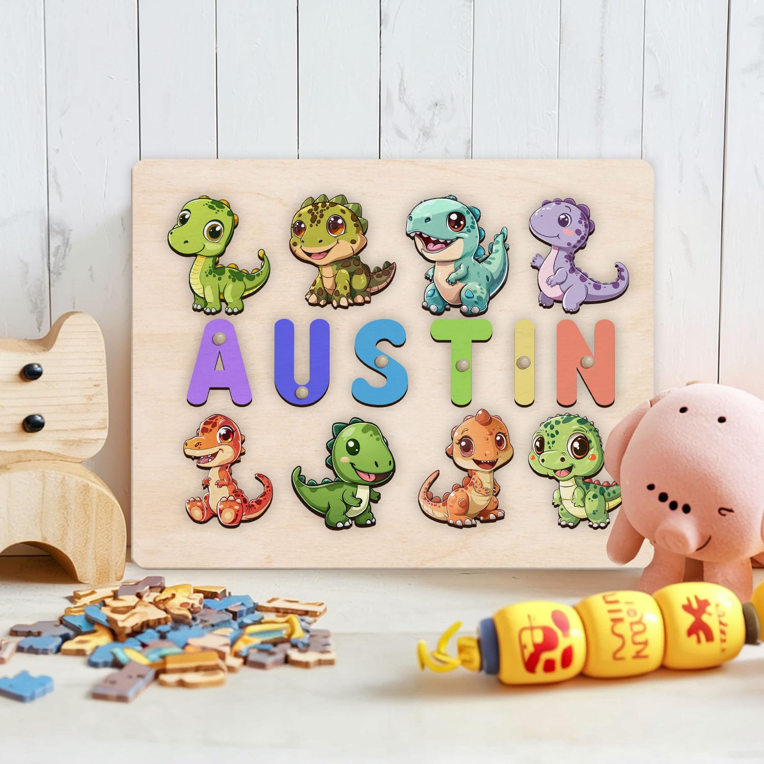 Personalized Dinosaur Puzzle Montessori Toy for Kids