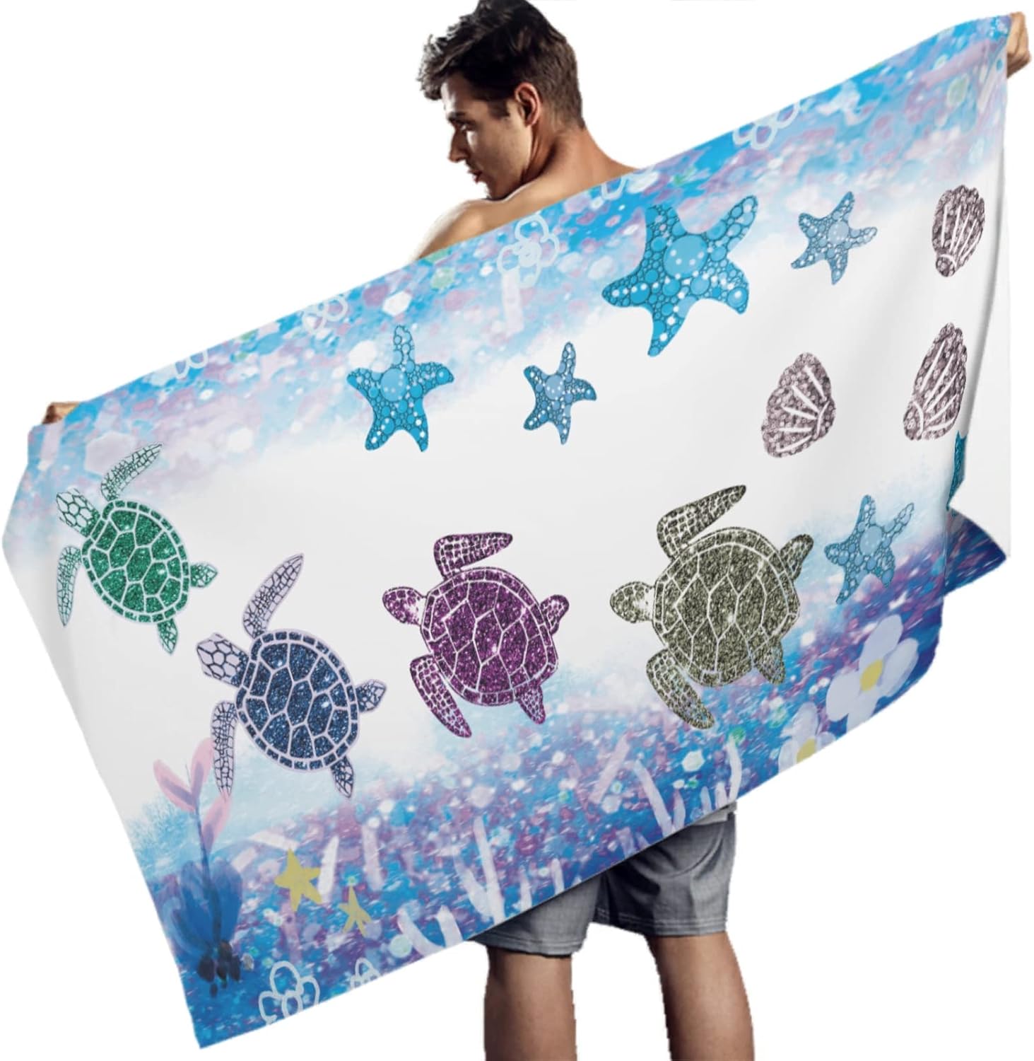 MYSLC Sea Turtle Starfish Beach Towel for Kids Adults 1