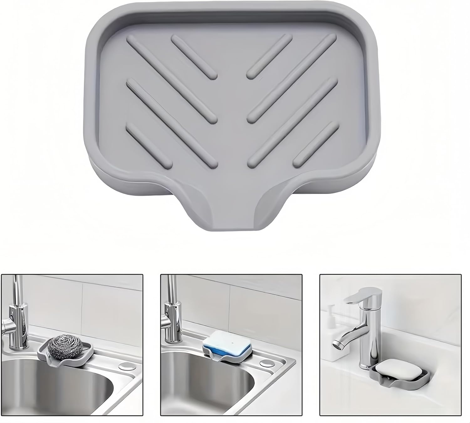 Silicone Soap Dish with Drain 1 Pcs Grey