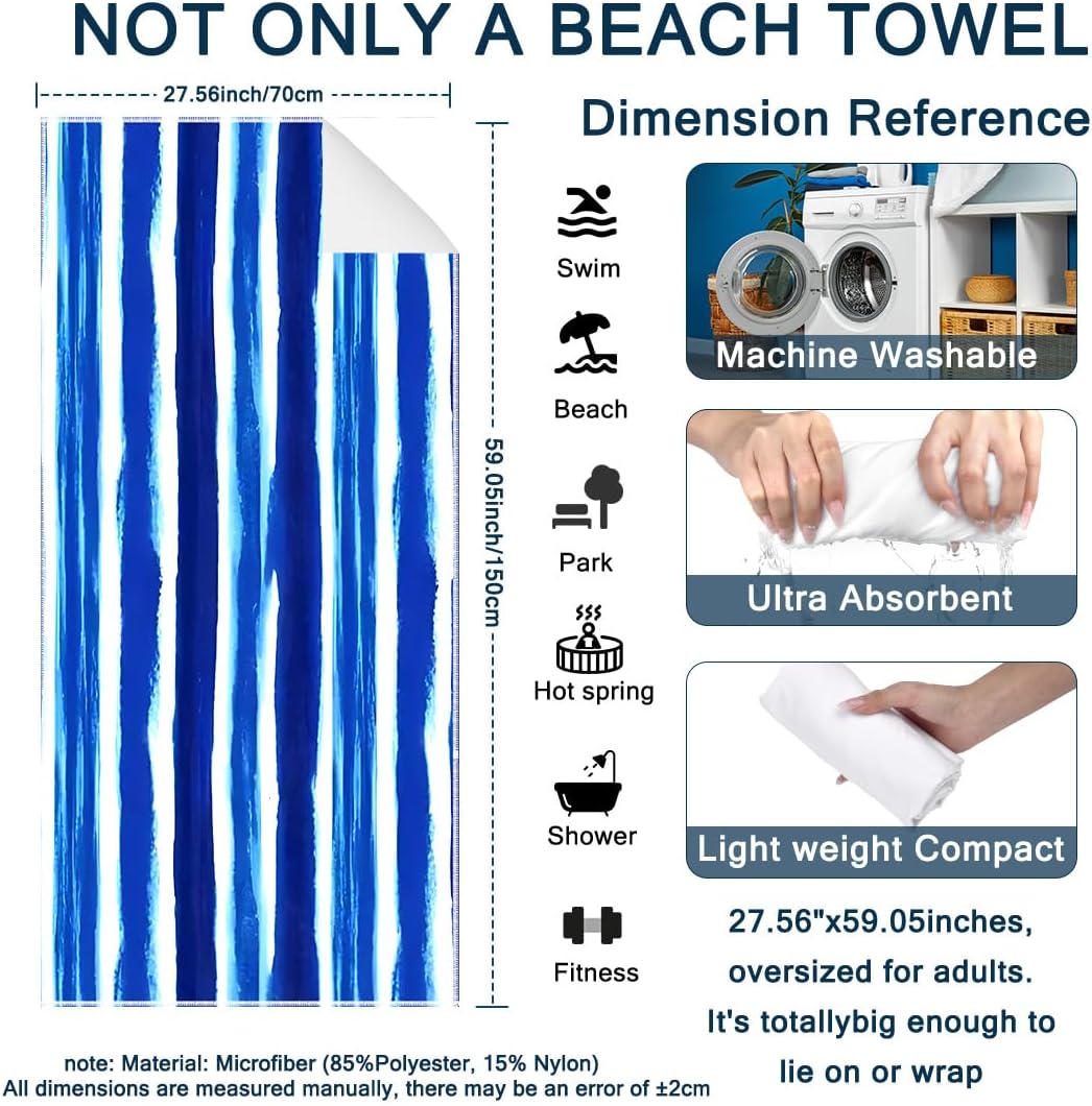 ORMAN Blue Stripes Beach Towel 55x28 Microfiber 1