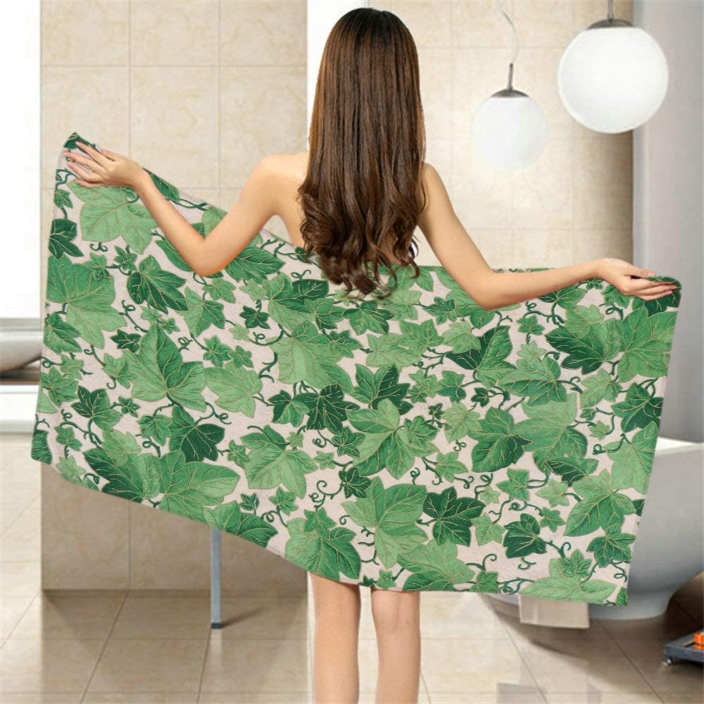 Moslion Green Ivy Leaves Pattern Bath Towel 1
