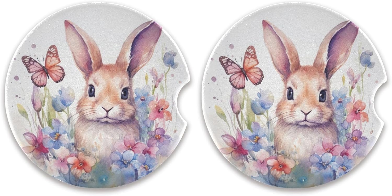 Takiito Easter Bunny Car Cup Holder Coasters 2 Pack