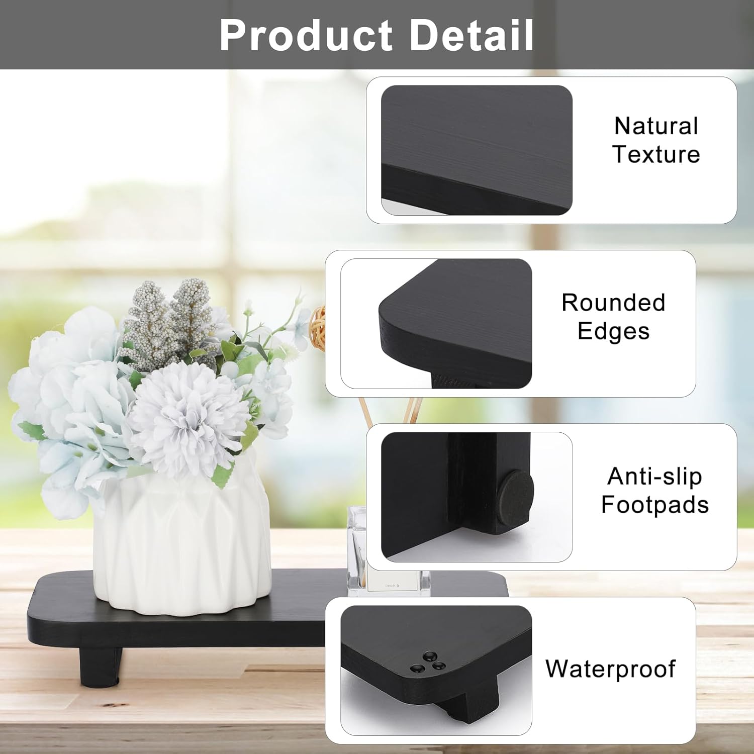 Sumnacon Small Wooden Stand - Decorative Soap Candle Display Tray Black