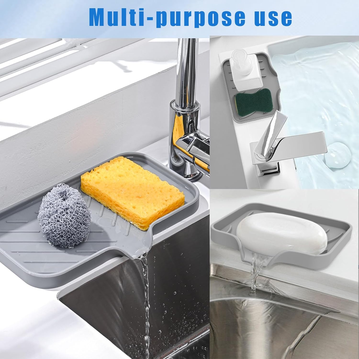 3 Pcs Silicone Soap Dish Set for Bathroom Kitchen Sink