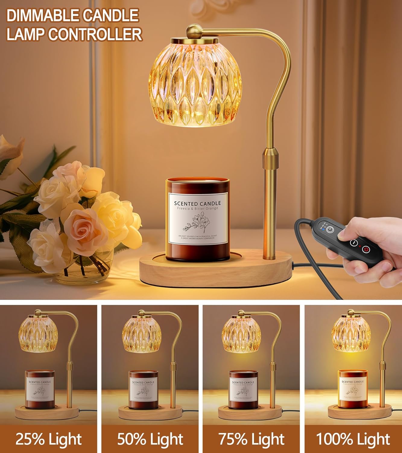 Elegant Adjustable Gold Candle Warmer Lamp with Timer Dimmer