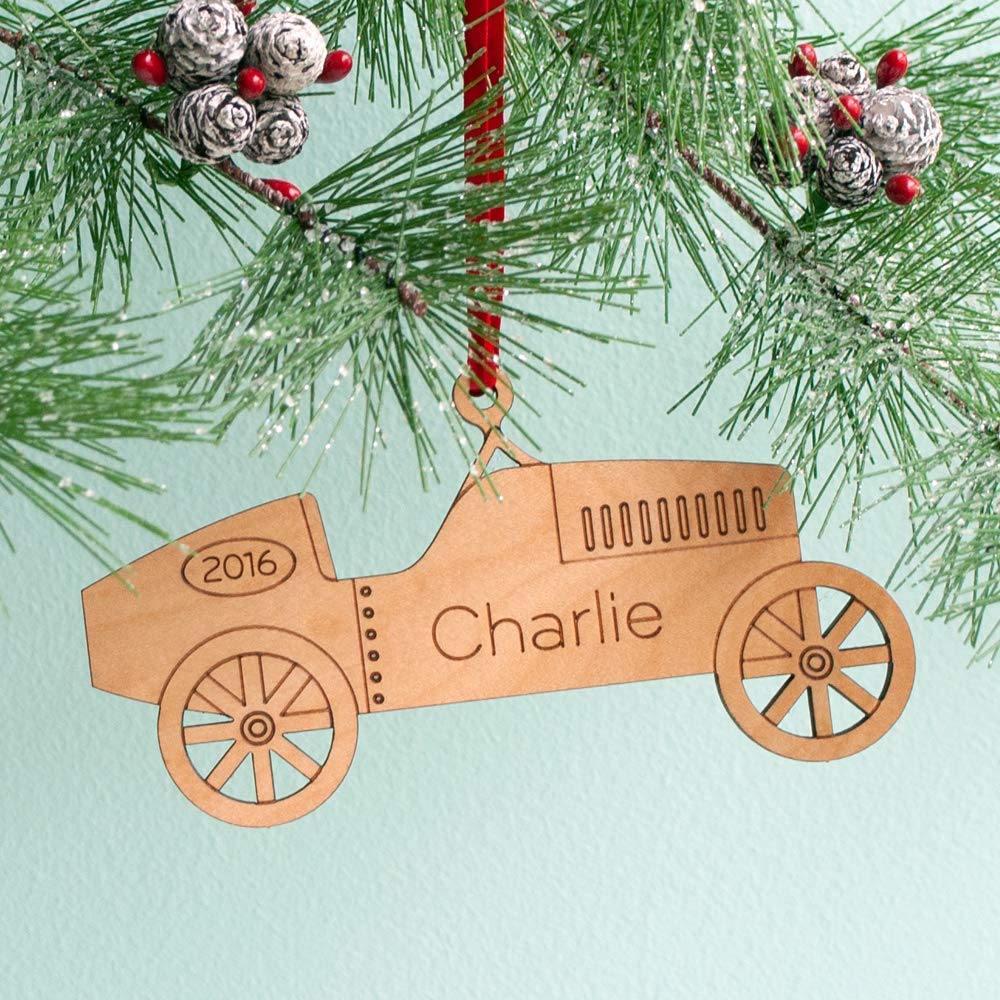 Race Car Ornament Personalized Babys First Christmas 2024 Wood Handmade