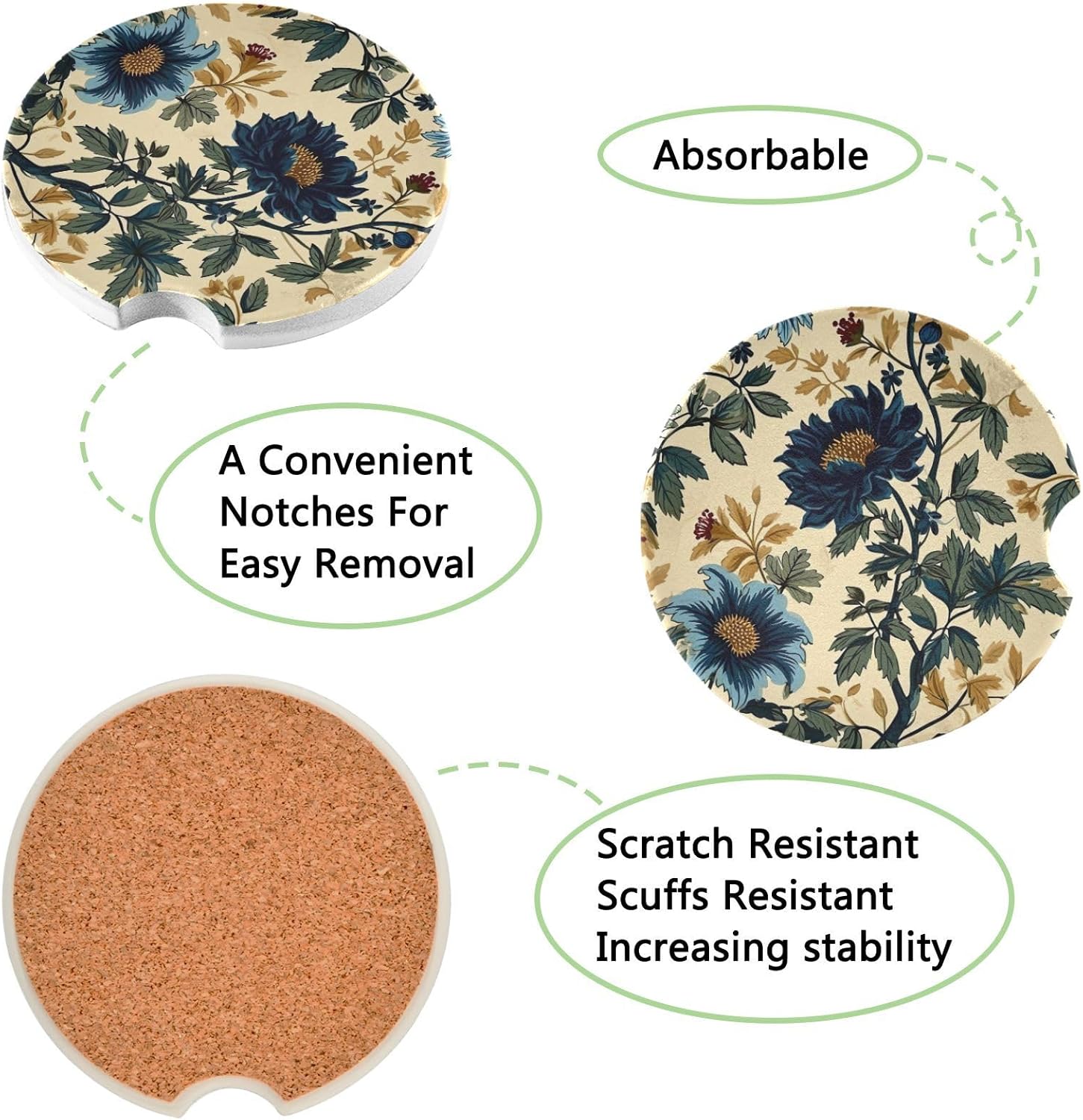 Takiito Wild Flower Car Cup Holder Coasters 2 Pack