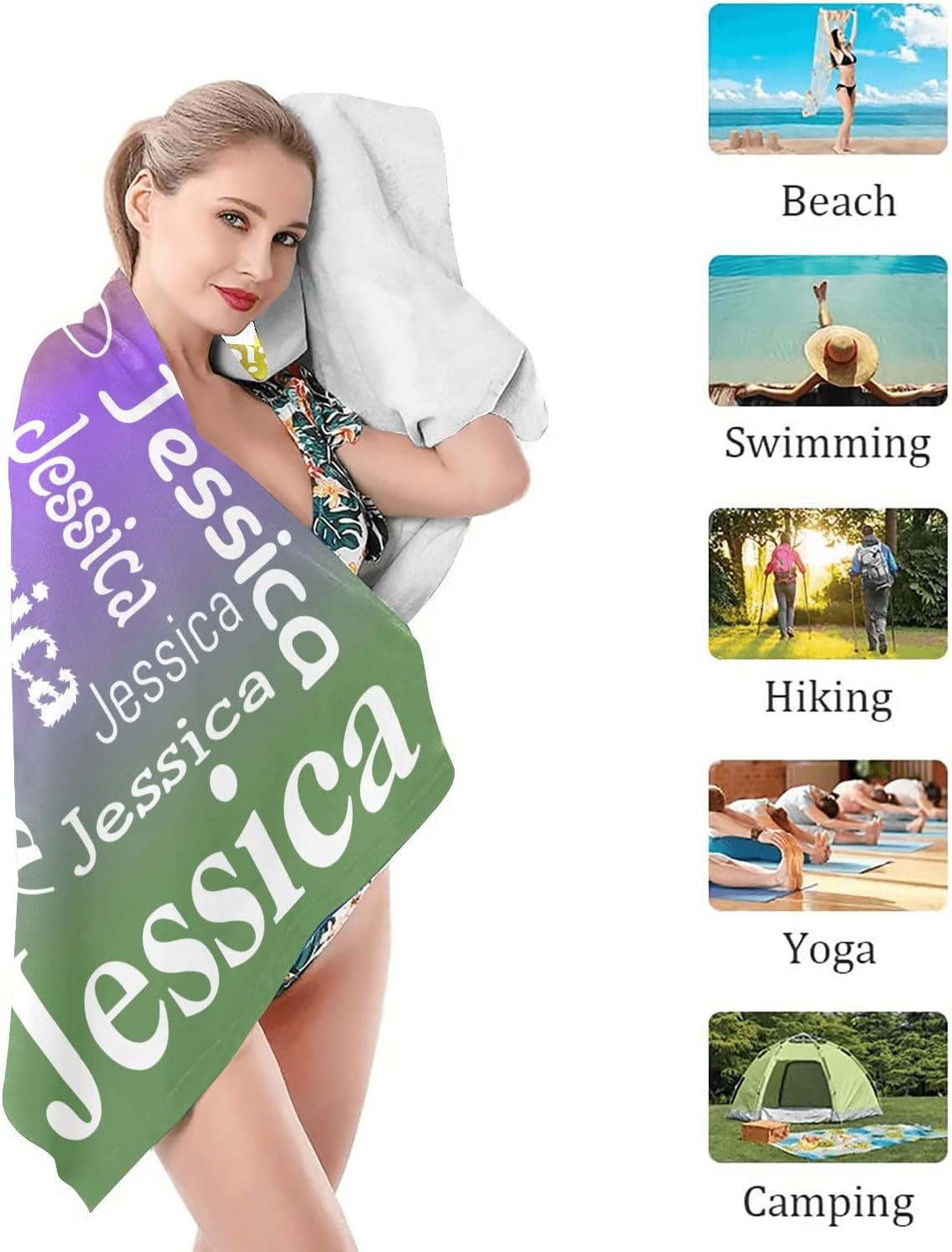 XOZOTY Pink Yellow Purple Green Personalized Beach Towel