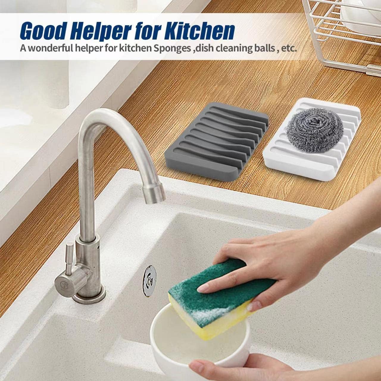 KAJUDA Self Draining Soap Dish Set 2PCS Premium Silicone Holder for Bath