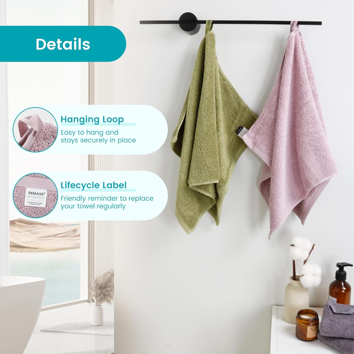SEMAXE 6-Piece Bathroom Towel Set - 100 Cotton
