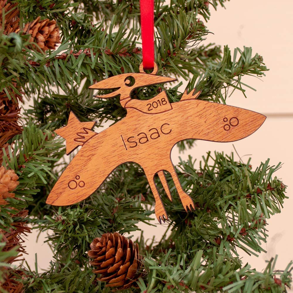 Dinosaur Ornament Personalized Pterodactyl Babys First Christmas 2024 Wood