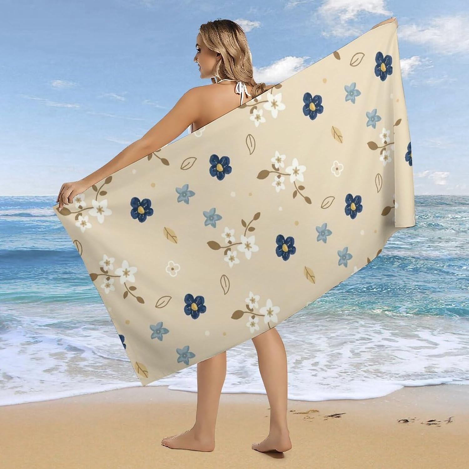Fluffy Watercolor Spring Flowers Beach Towel 32x64 Inch