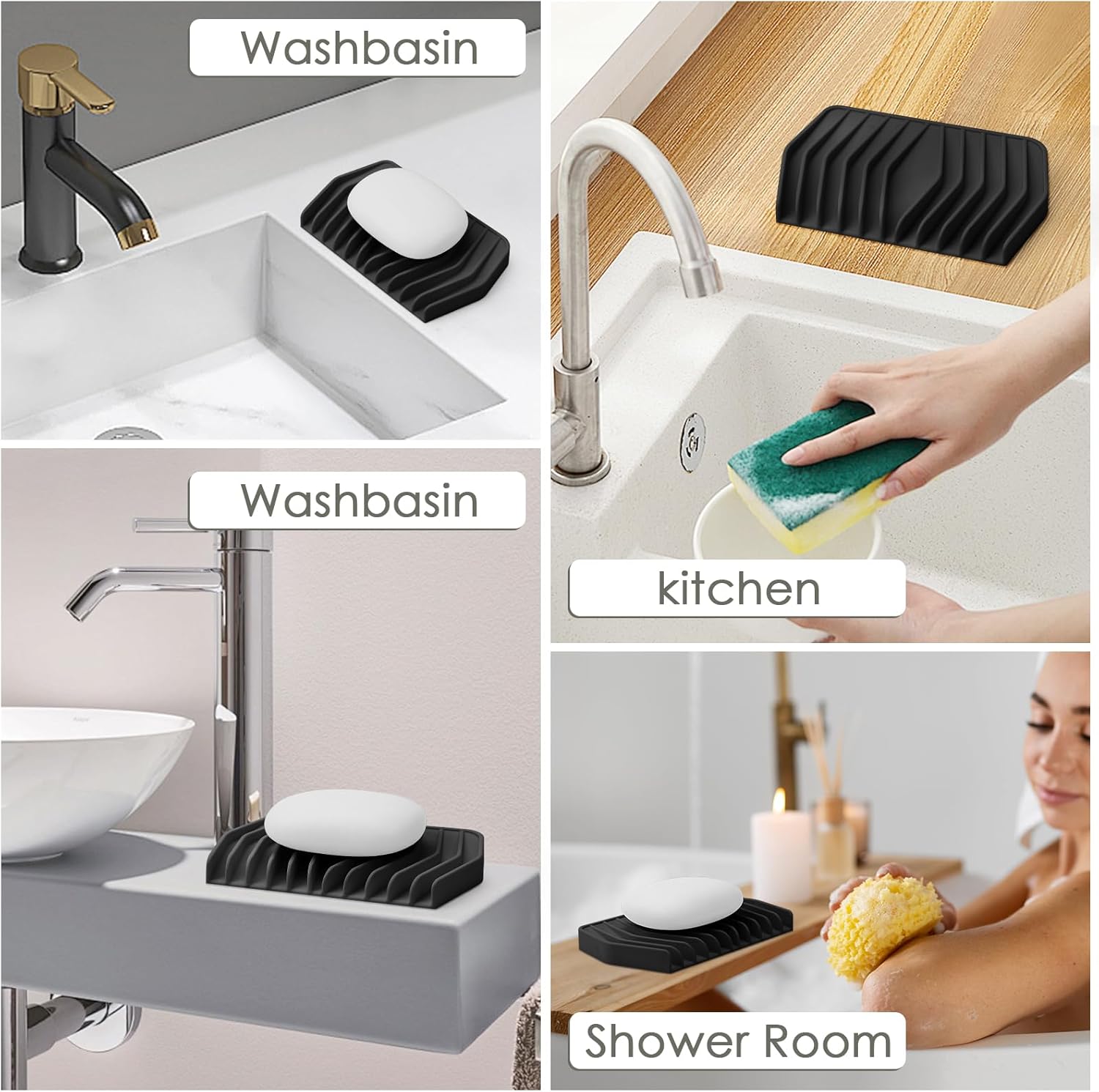 SAISN Silicone Soap Dish for Shower Black