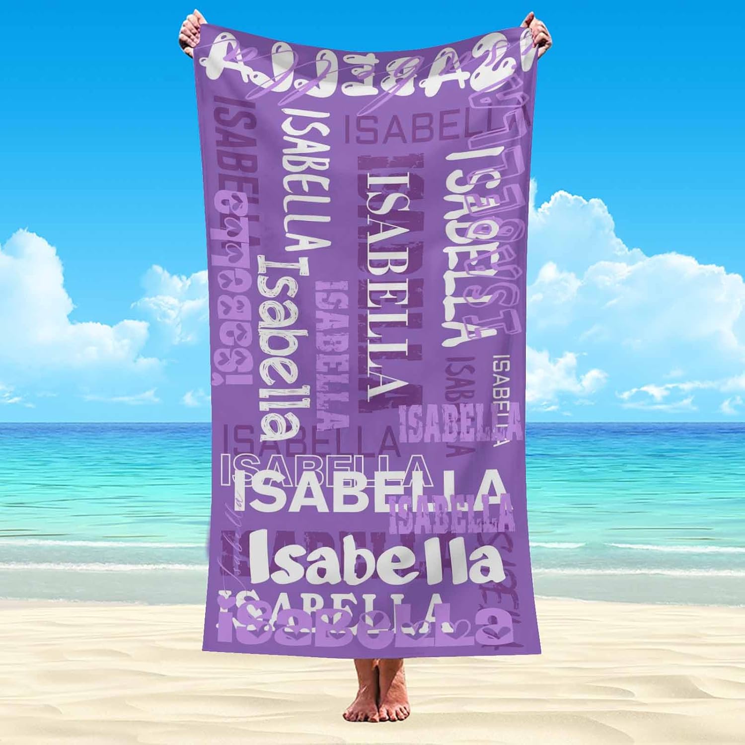 Custom Purple Beach Towel with Initial Text for Girls