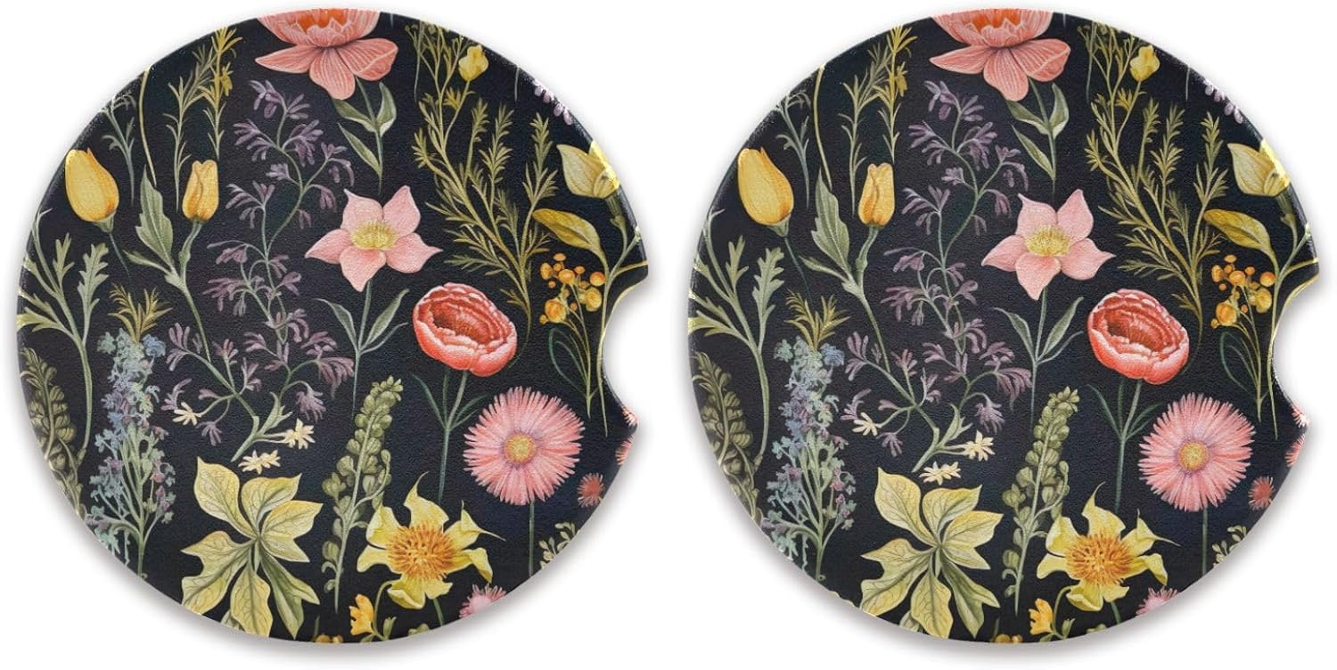 Takiito Garden Flowers Car Cup Holder Coasters 2 Pack