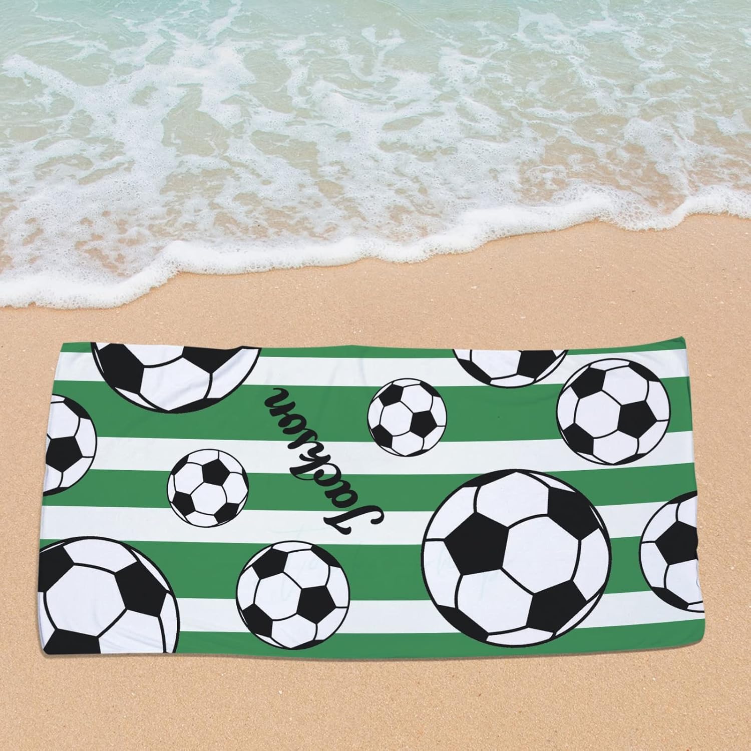 Personalized Soccer Football Beach Towel with Name for Kids