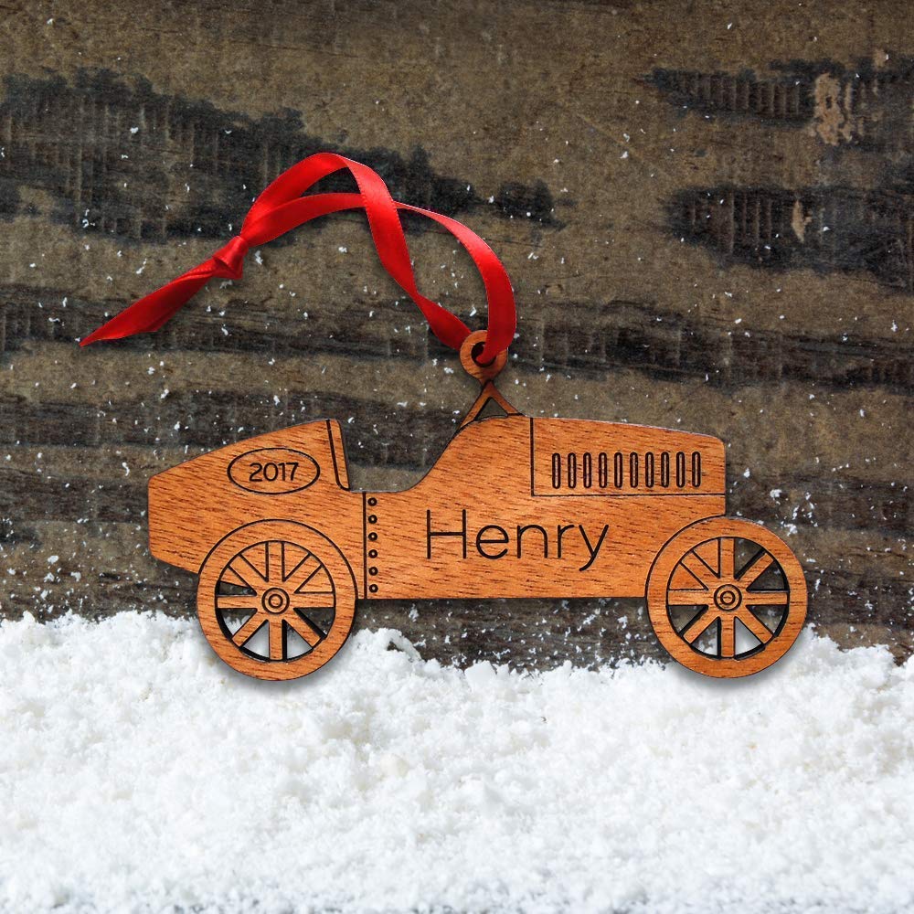 Race Car Ornament Personalized Babys First Christmas 2024 Wood Handmade