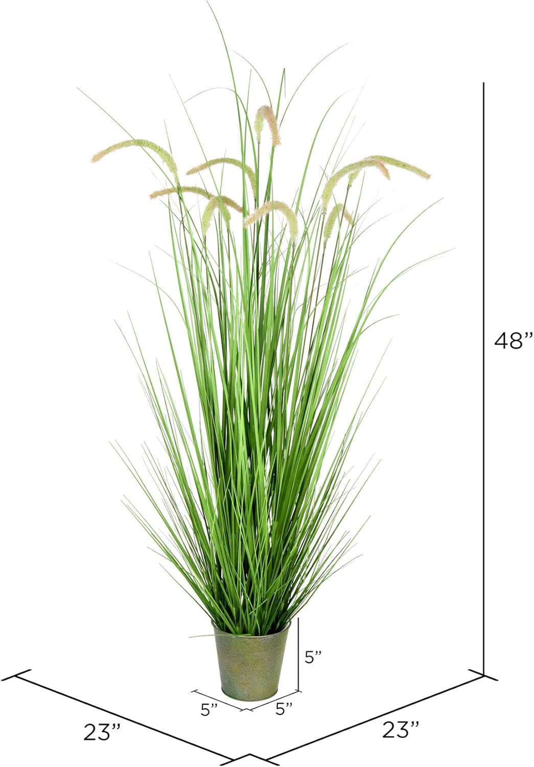 Vickerman 60 Artificial Green Grass with 9 Cattails in Iron Pot