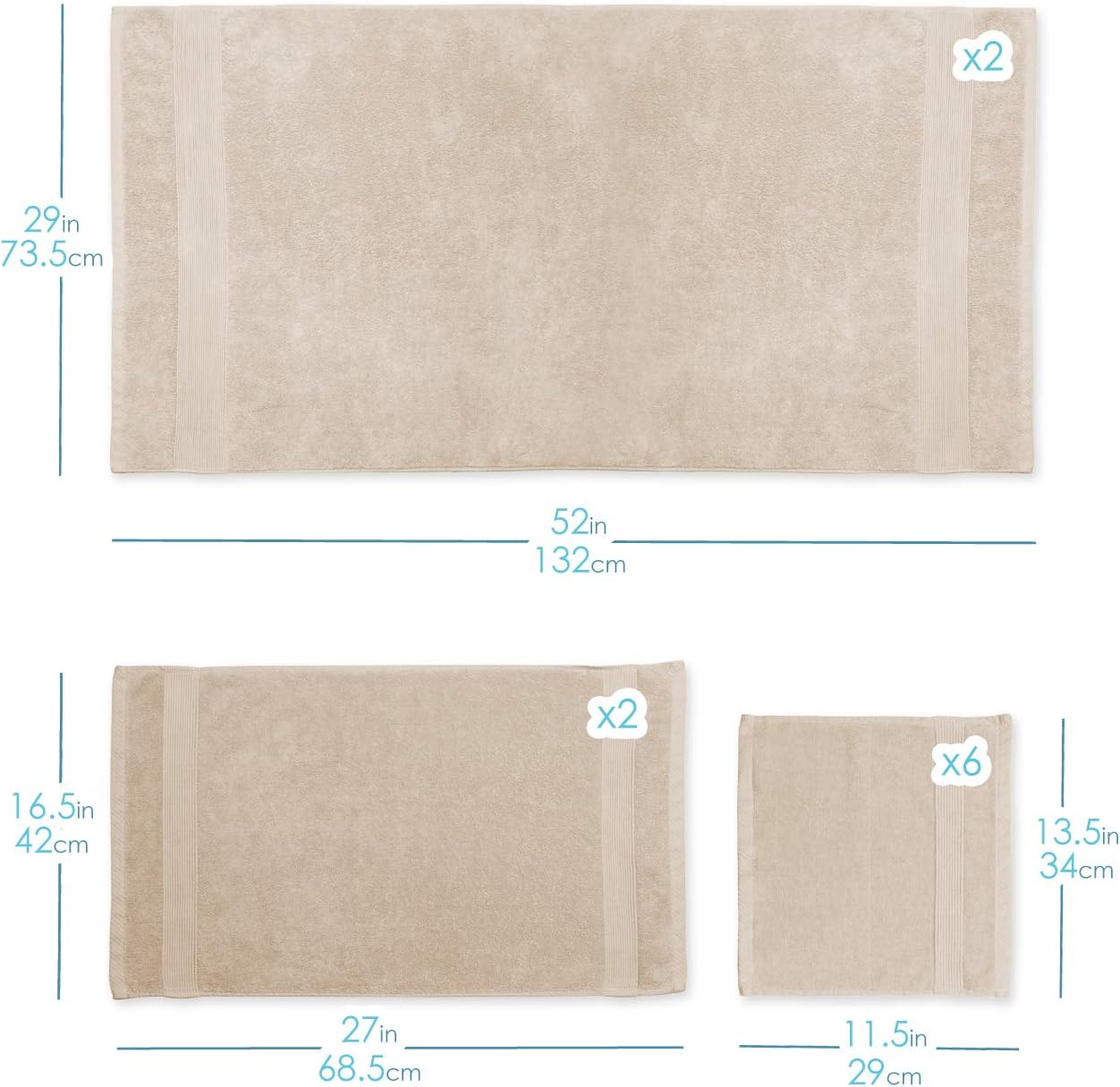 Hearth Harbor Beige Cream Bath Towel Set of 6