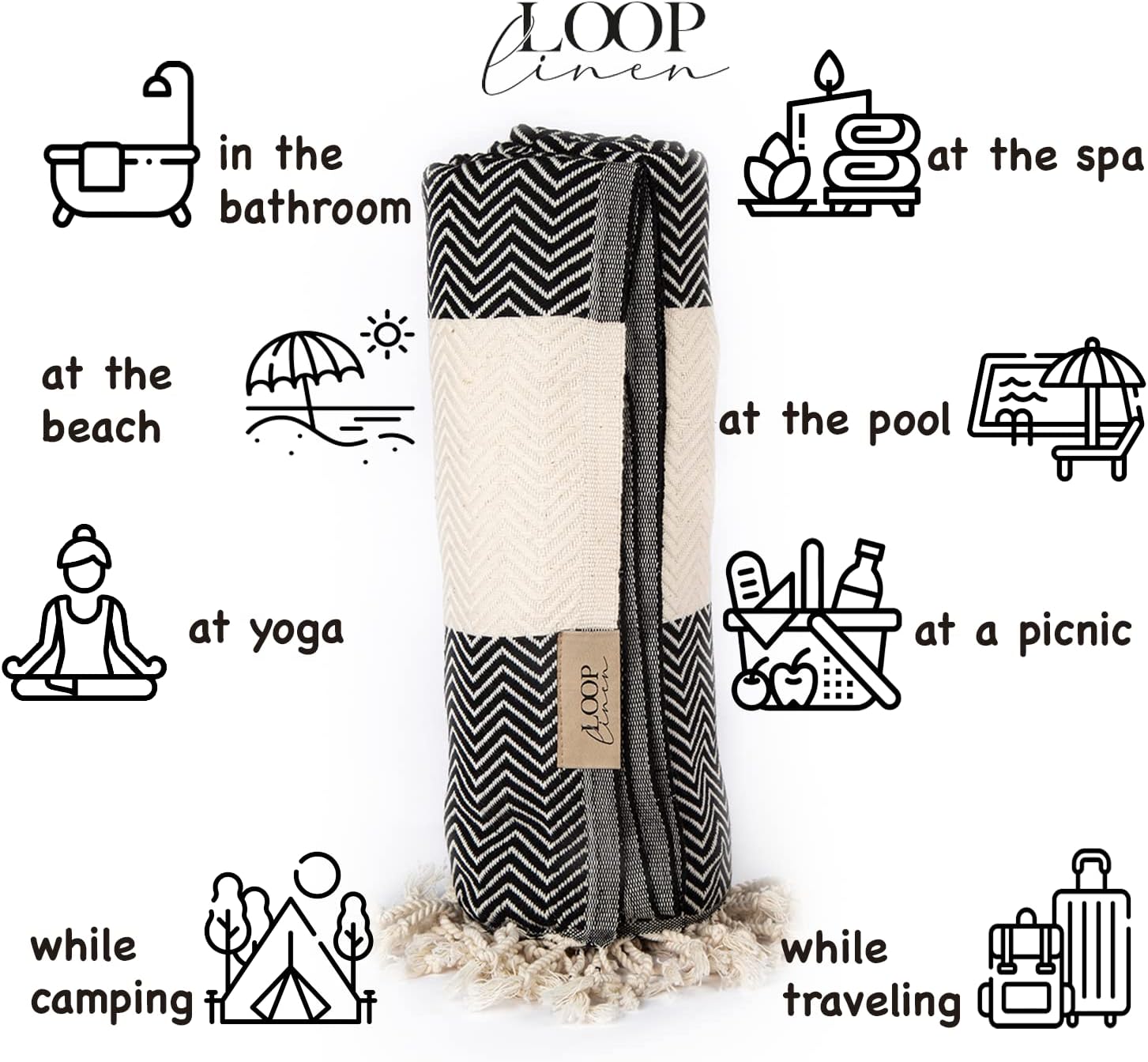 Loop Linen Cotton Beach Towel - Large Soft Stylish 1