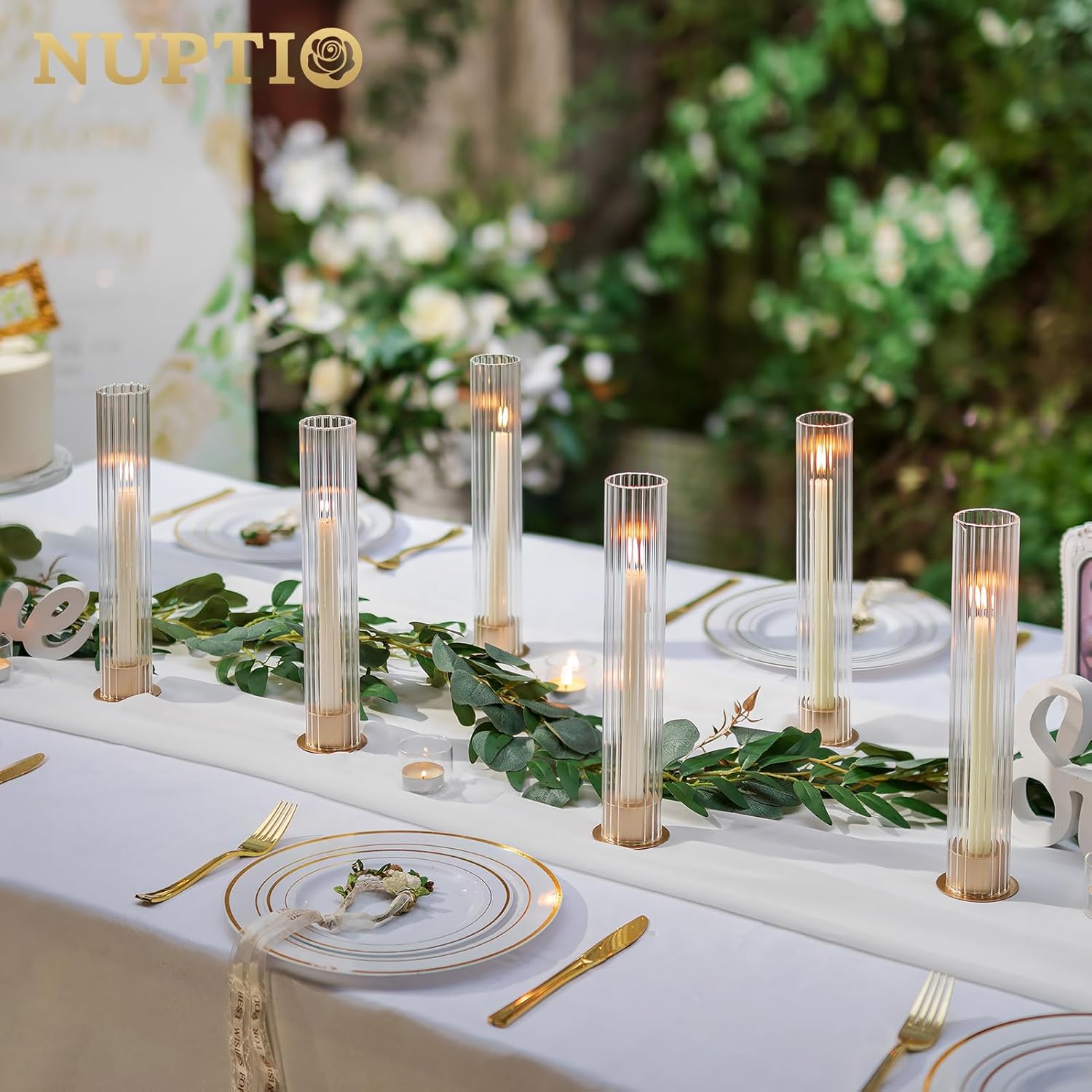 NUPTIO Gold Hurricane Candle Holder Set of 10
