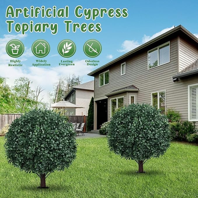 Artificial Boxwood Ball Tree with Thorn Set of 2 1