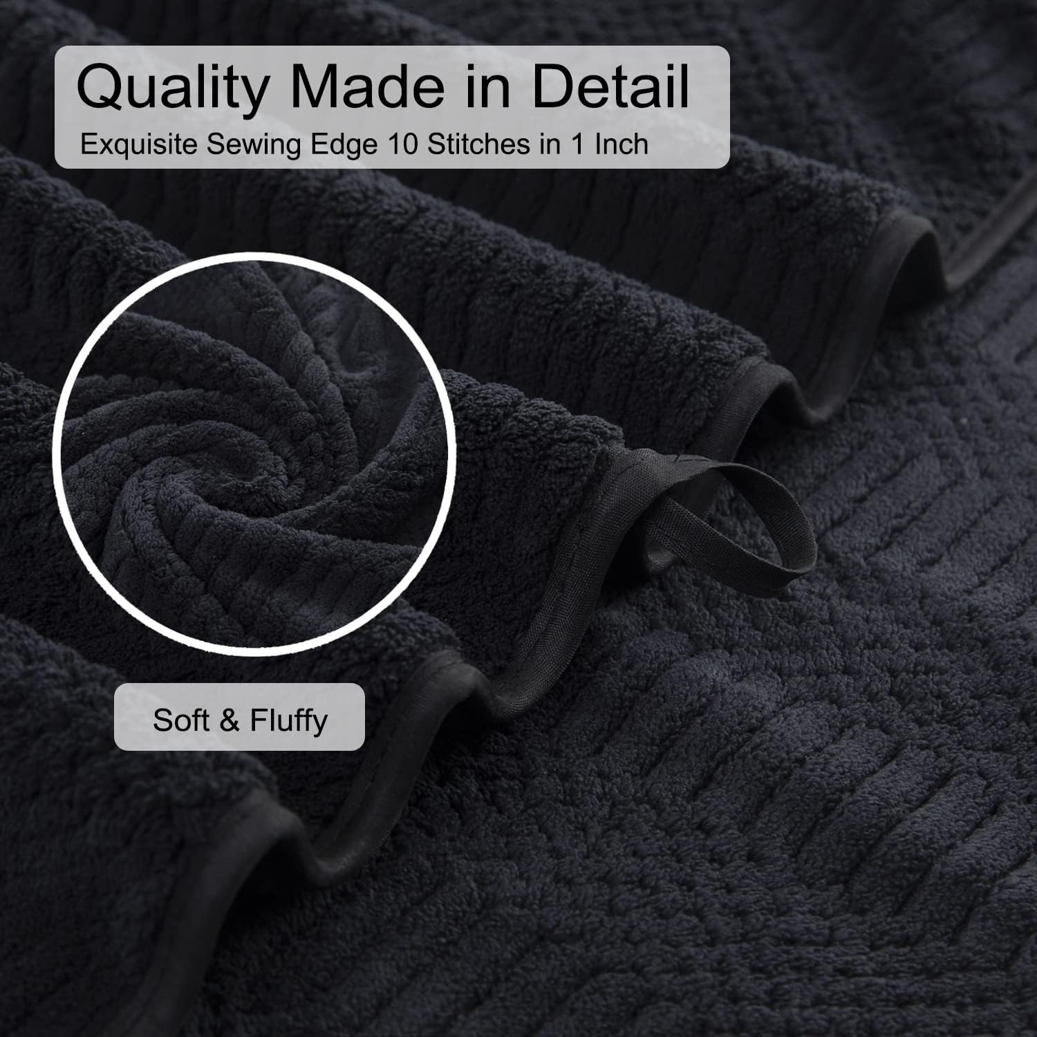 8 Piece Oversized Black Towel Set for Home Hotel Spa