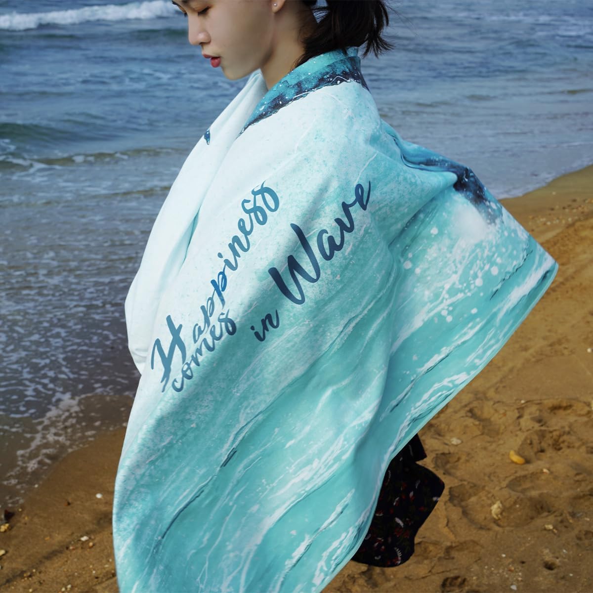 Umade Upgraded Microfiber Beach Towel - Whale Tail Aqua Blue 1