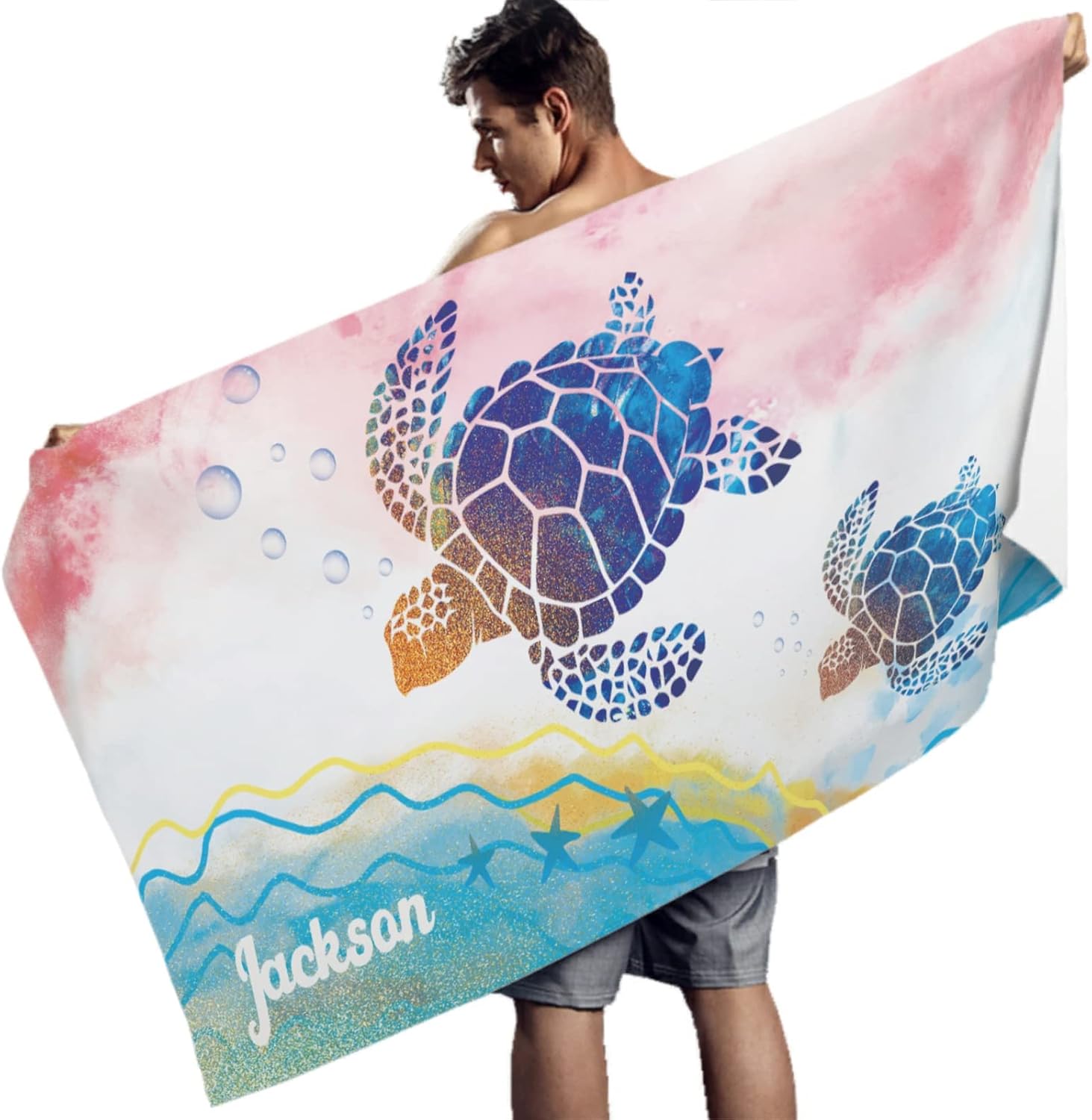Personalized Sea Turtle Beach Towel with Name 1