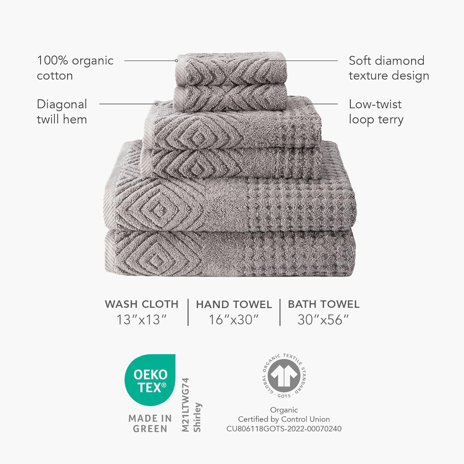 TexereSilk Organic Cotton Diamond Jacquard Towel Set