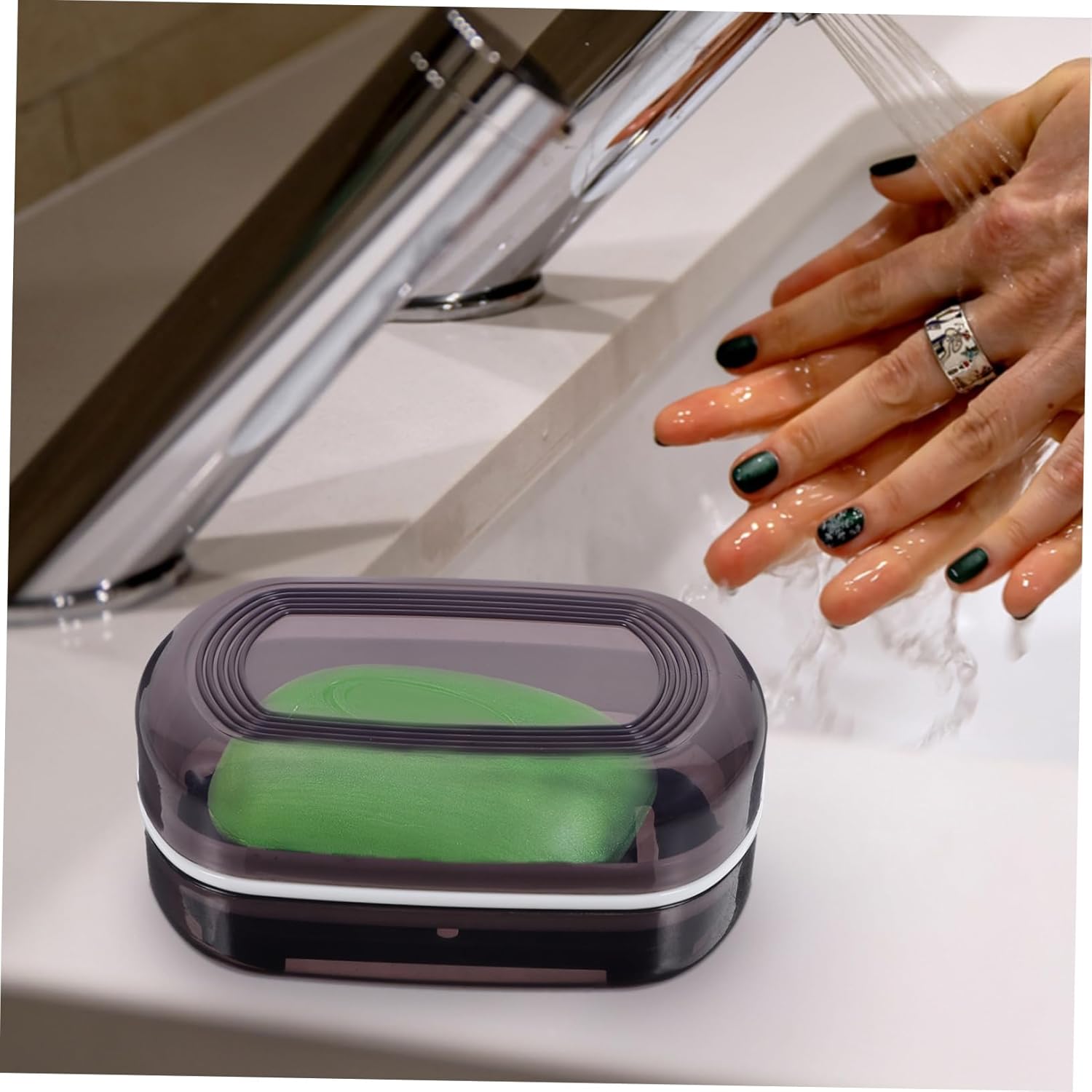 Alipis Portable Soap Holder with Lid Dual Drainage Travel Storage Box