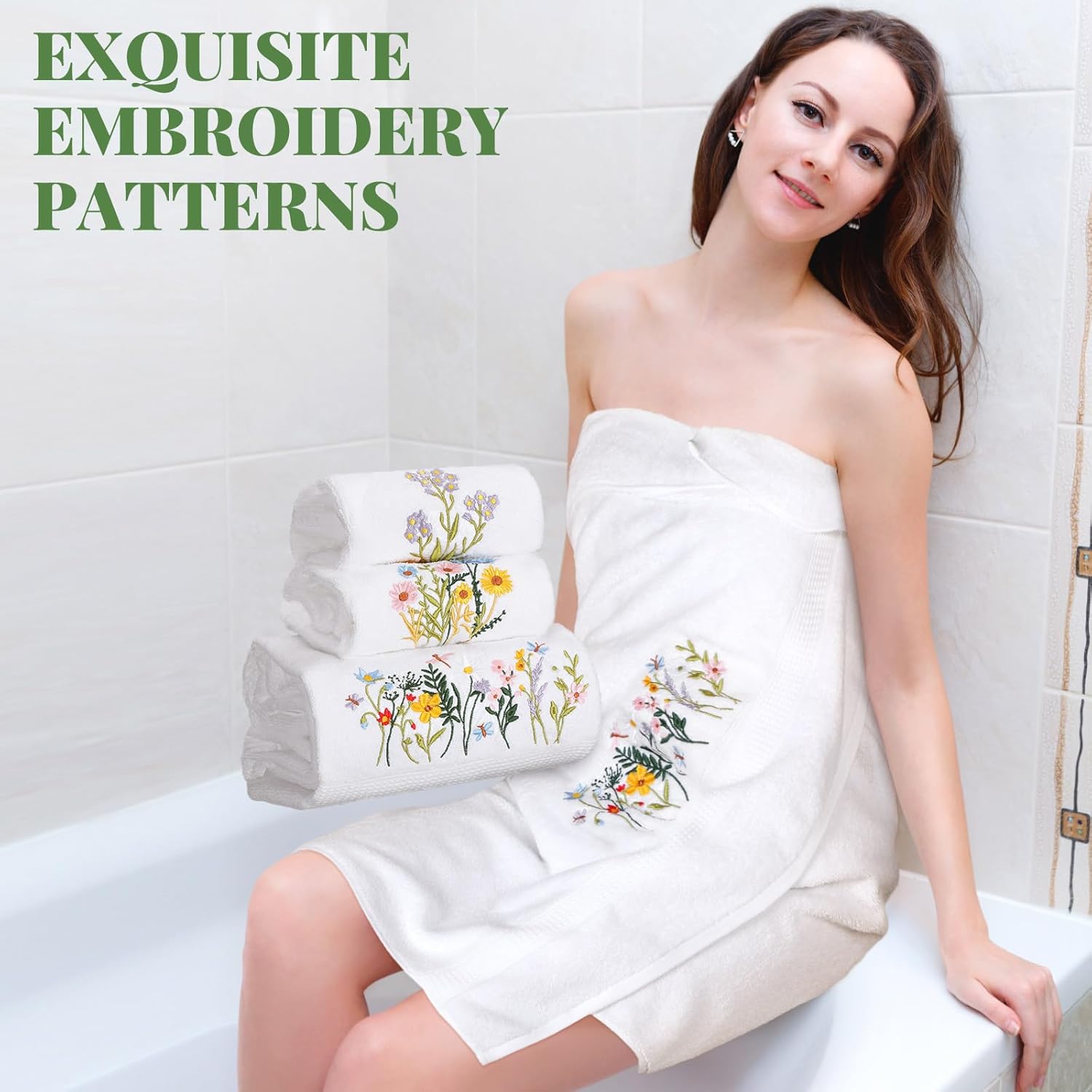 Moukeren 3 Pcs Spring Wildflower Bathroom Towel Set