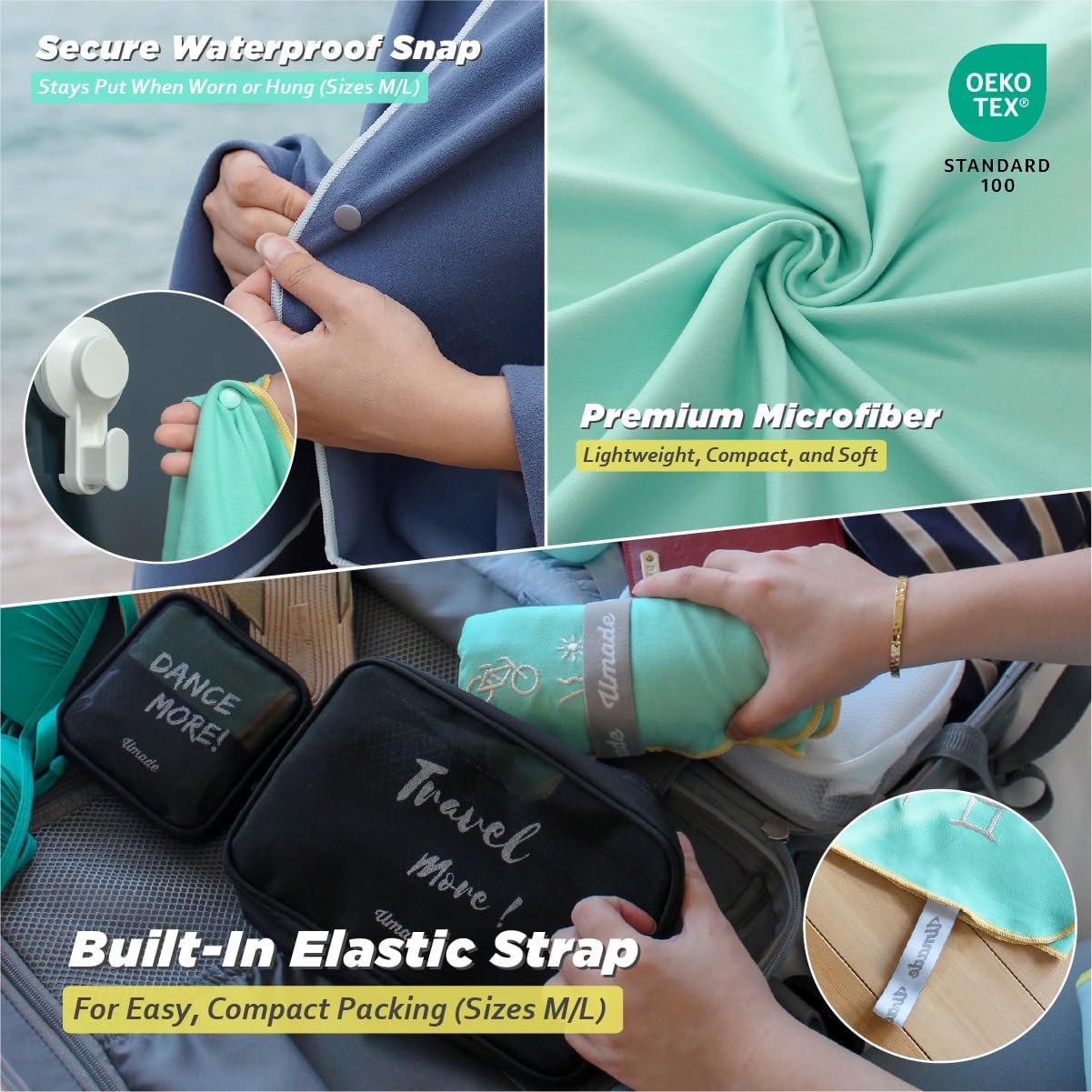 Umade Upgraded Microfiber Beach Towel - Whale Tail Aqua Blue 1