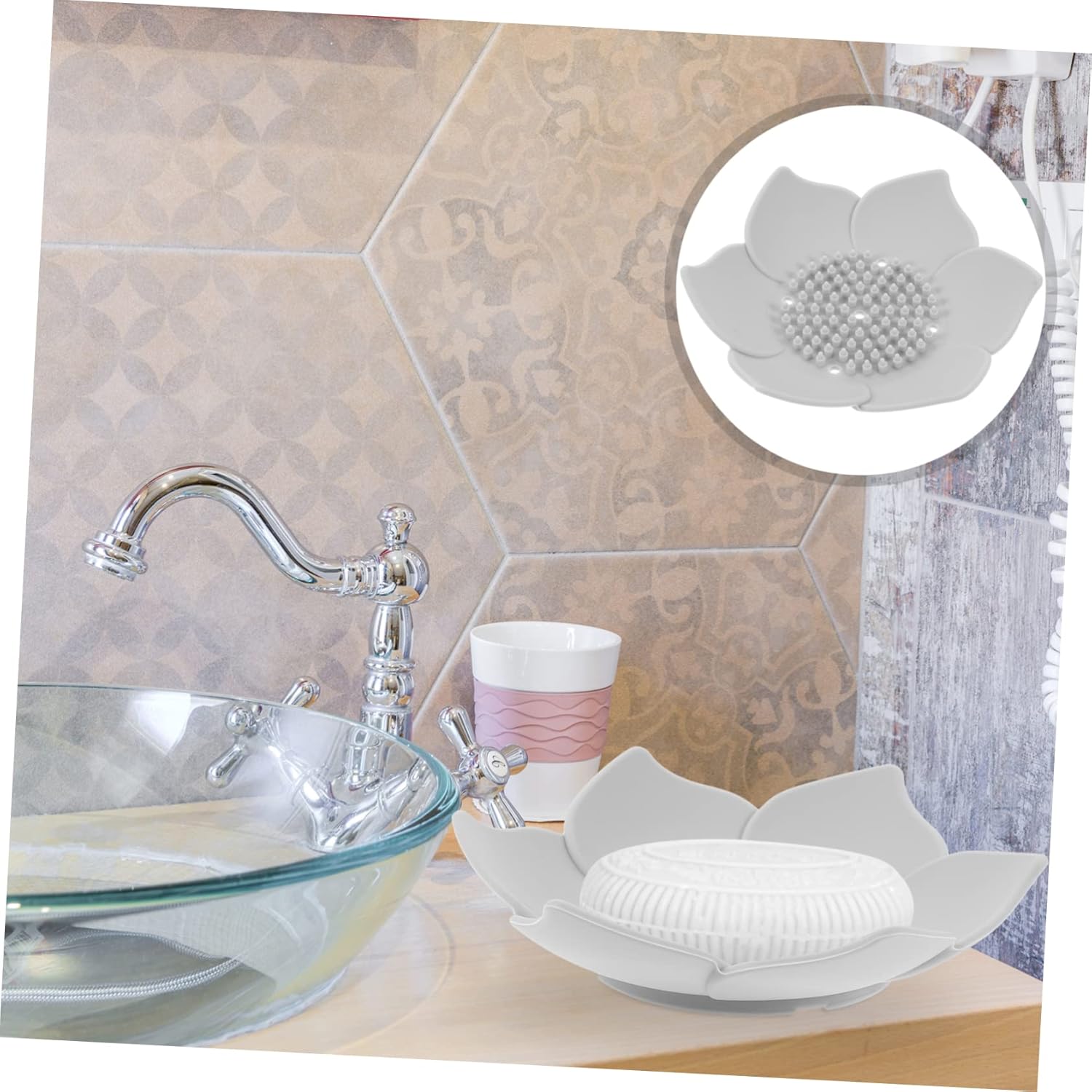 2Pcs Flower Shape Soap Dish Holder for Bathroom Kitchen Sink
