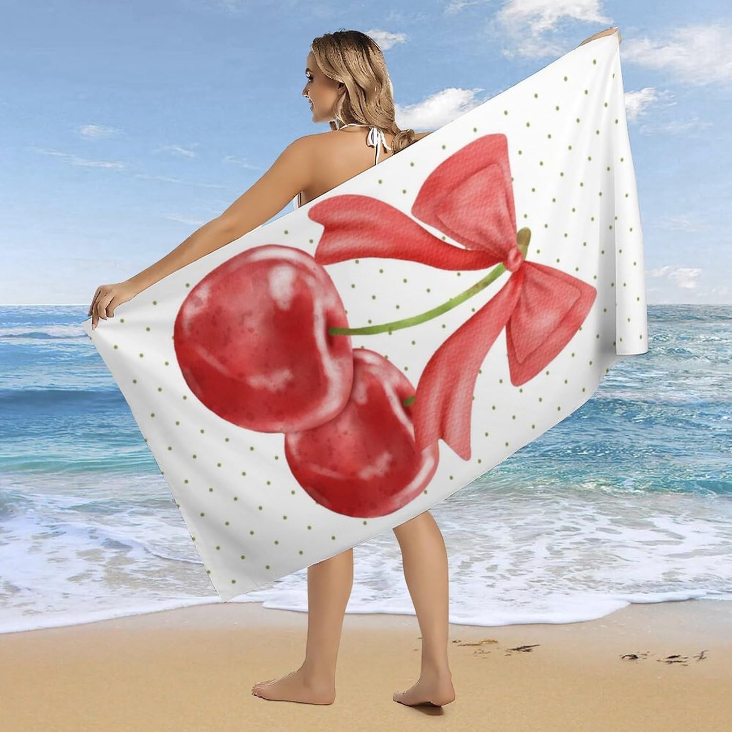 Cherry Ribbon Fluffy Beach Towel 32x64 Inch 1