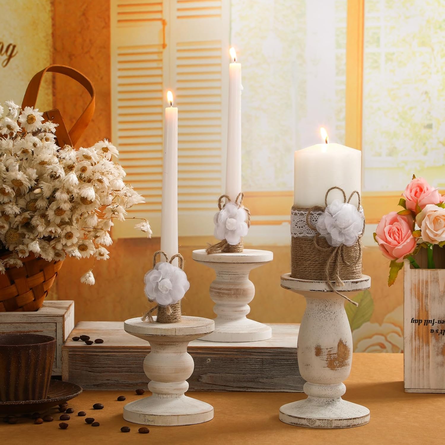 Zhehao 3 pcs Unity Candles with Holder Wedding Set