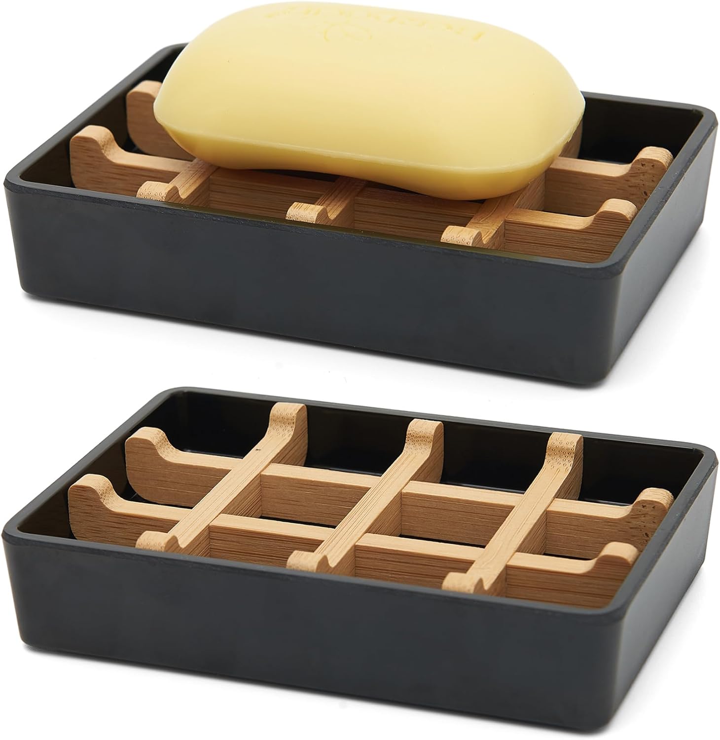 Bamboo Soap Dish with Anti-Slip Pads and Four Compartments