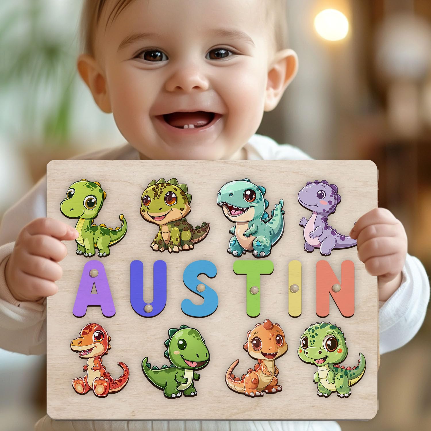 Personalized Dinosaur Puzzle Montessori Toy for Kids