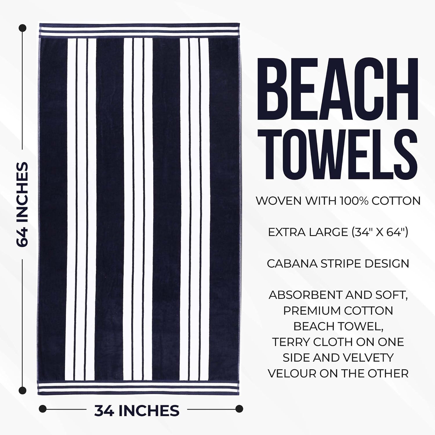 Superior Oversized Cotton Beach Towel Set of 4 - Blue