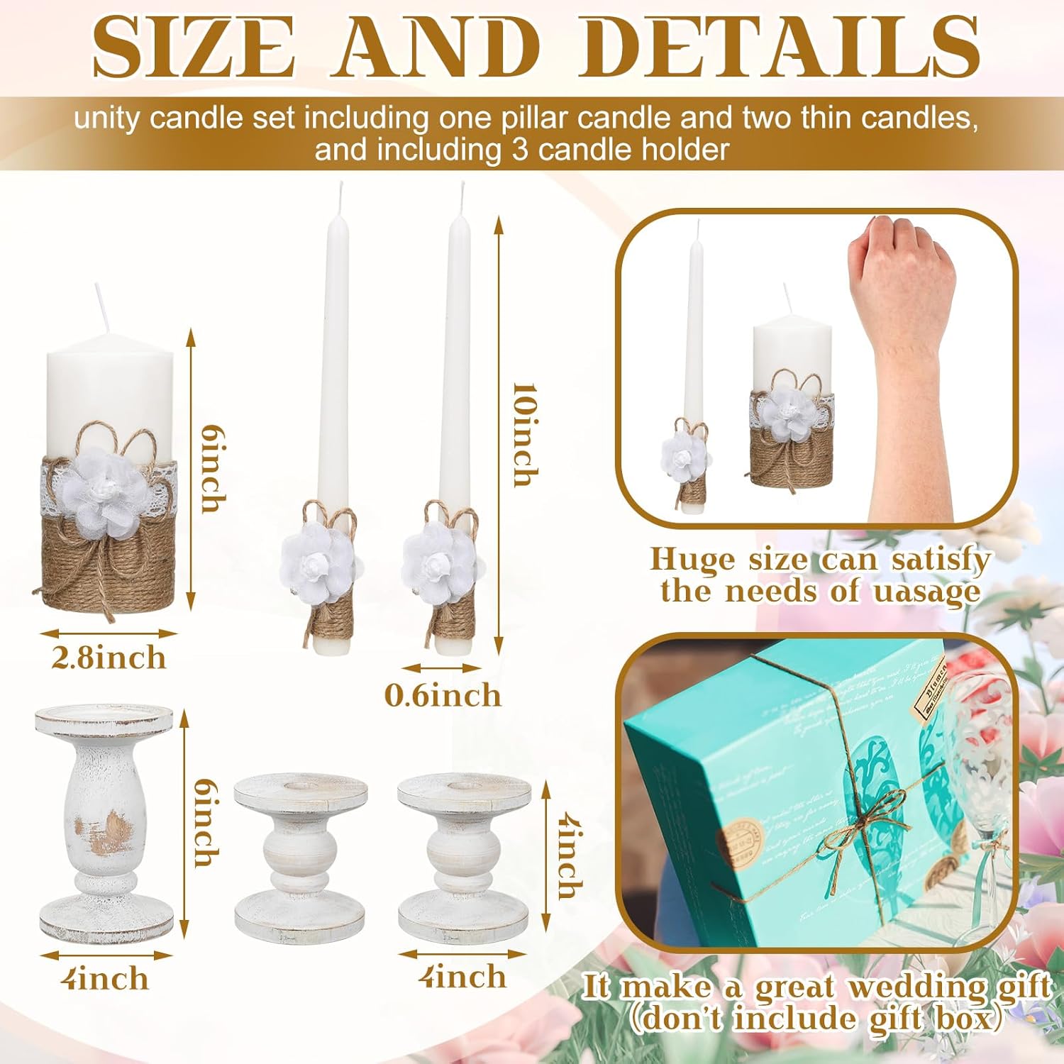 Zhehao 3 pcs Unity Candles with Holder Wedding Set