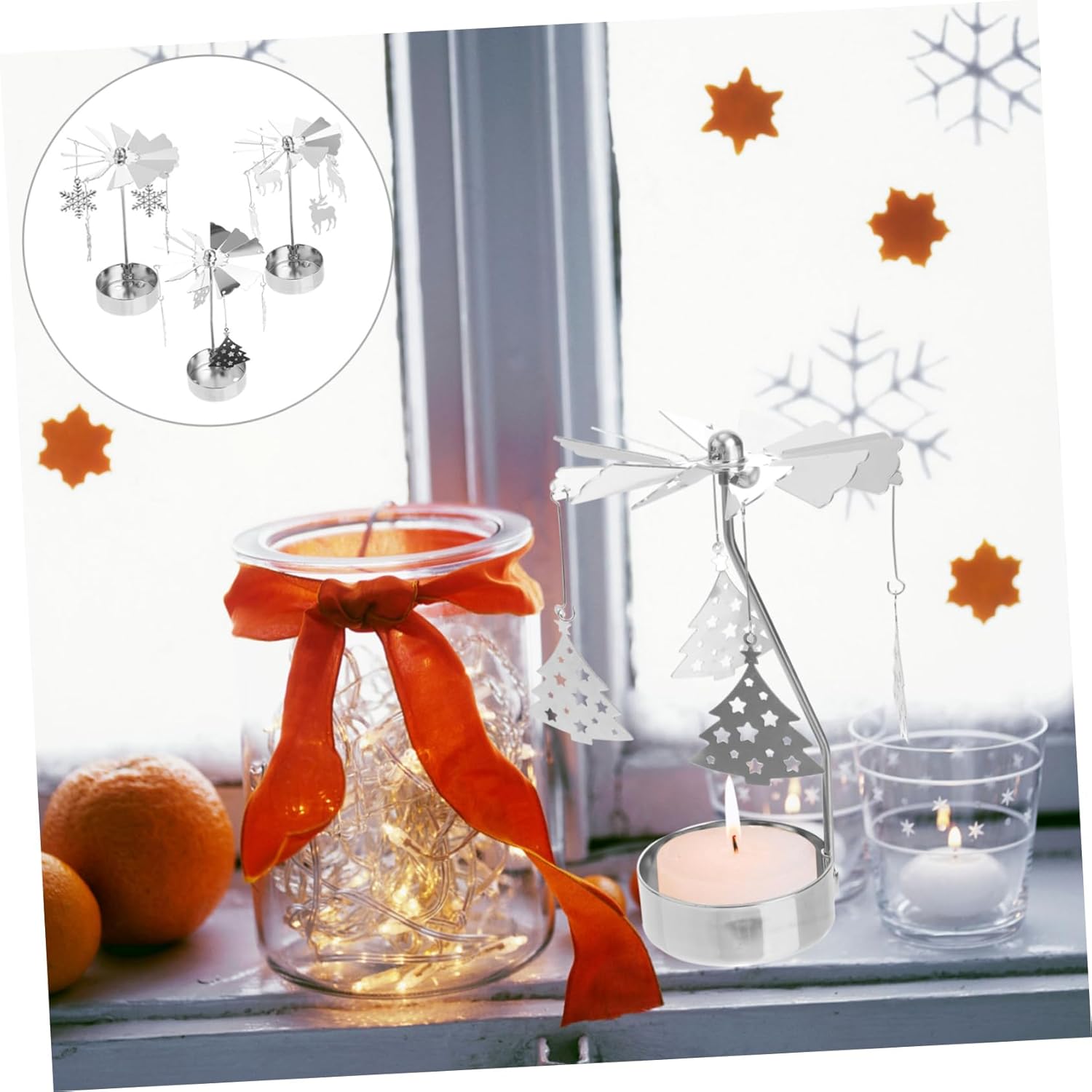 3Pcs Spinning Snowflake Candle Holder for Christmas