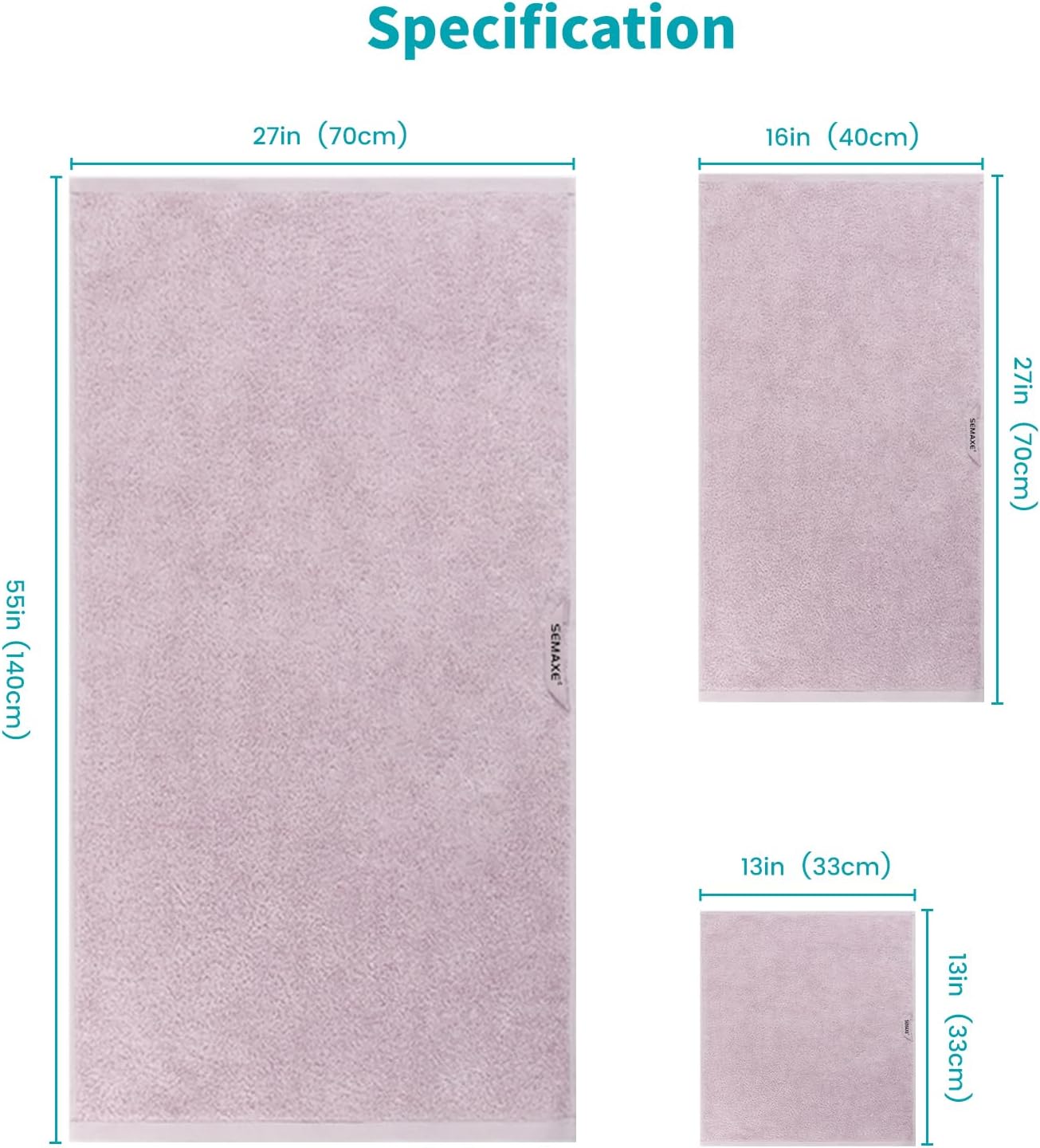 SEMAXE 6-Piece Bathroom Towel Set - 100 Cotton
