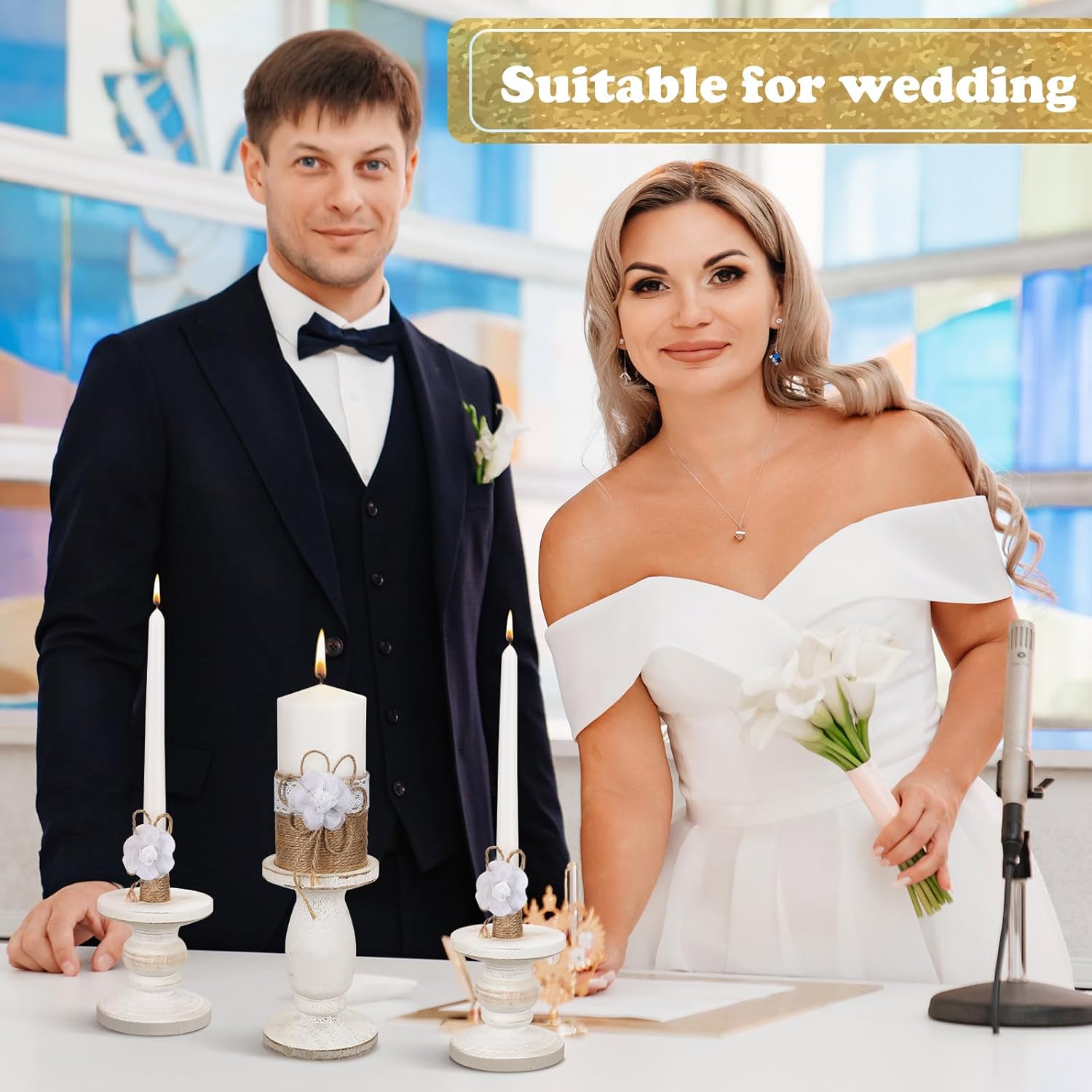 Zhehao 3 pcs Unity Candles with Holder Wedding Set